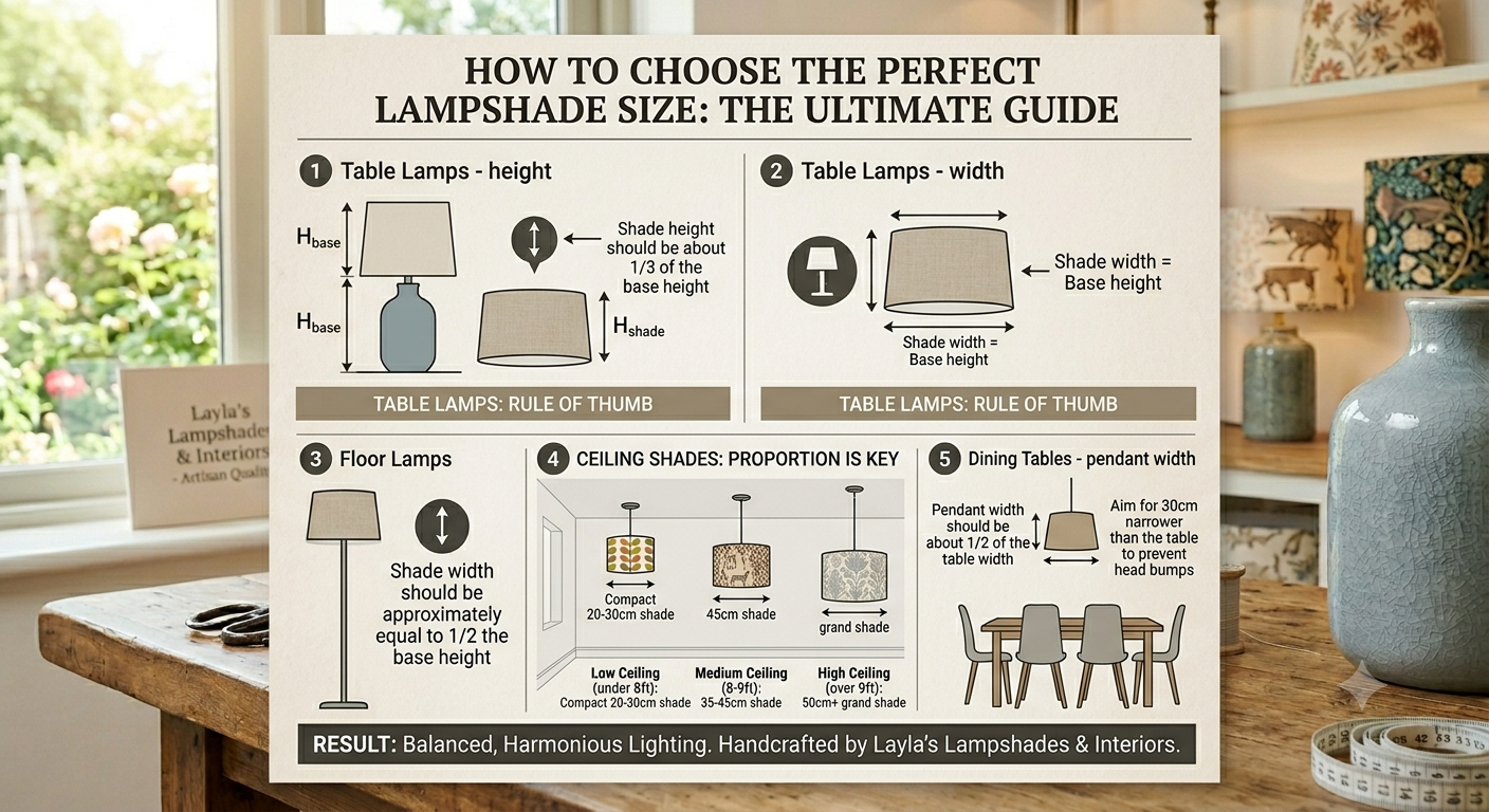 handmade lampshade size guide. how to choose the right size of lampshade