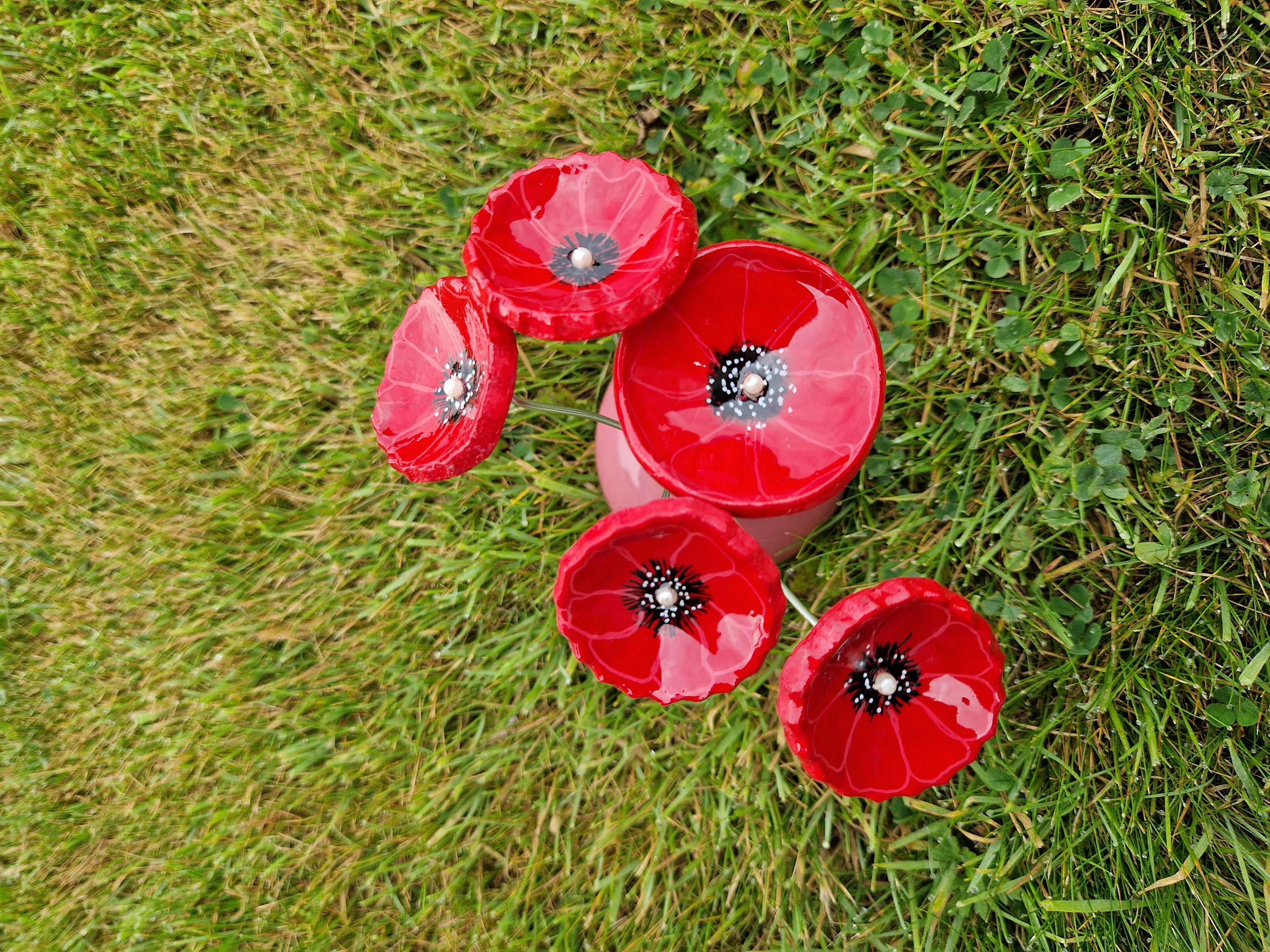 handmade clay poppy forever flowers. perfect gift for her mum wedding remembrance day