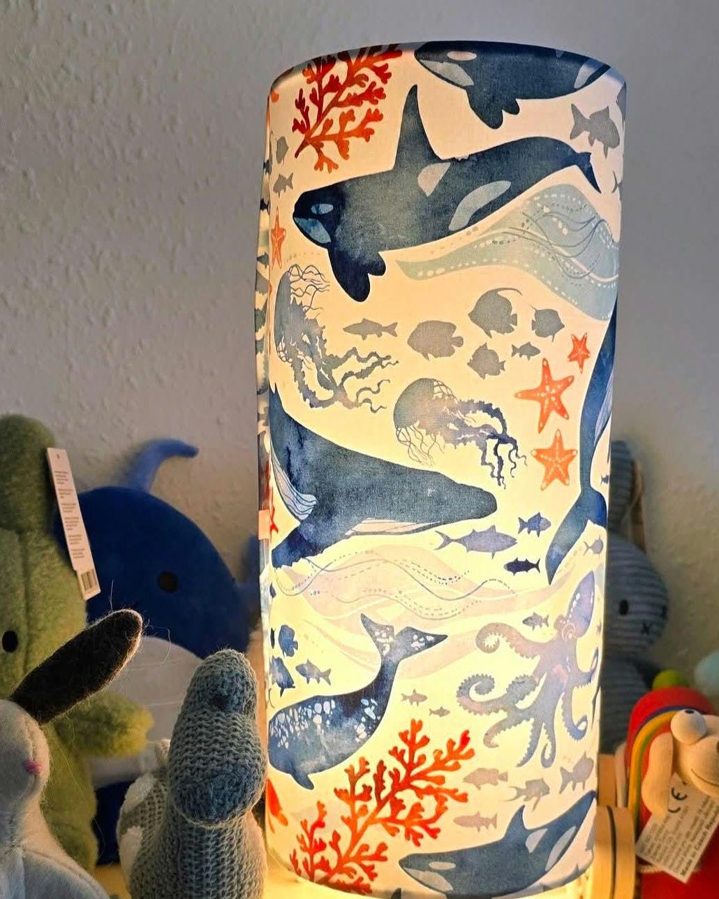 Handmade Animal Print Nightlight. Wireless Night Light with Dimmable Remote. Rechargeable Kids Bedside Lamp