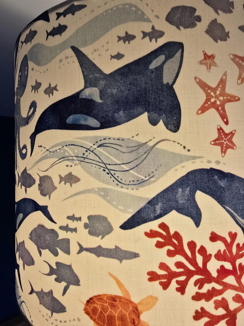 Handmade Under The Sea Lampshade with Nautical Fabric Drum Lampshade.