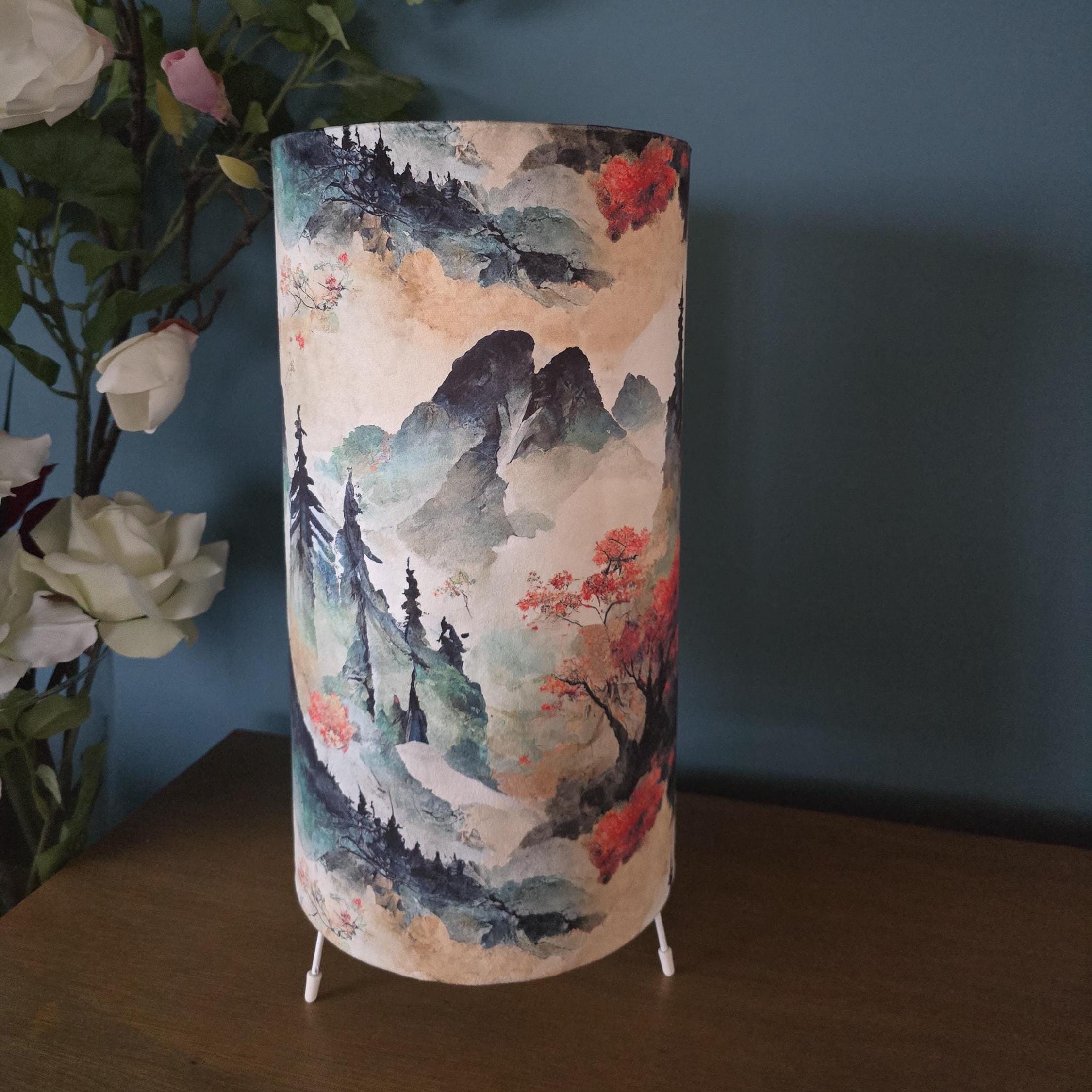 Handmade Japanese Mountain Landscape Tripod Lamp