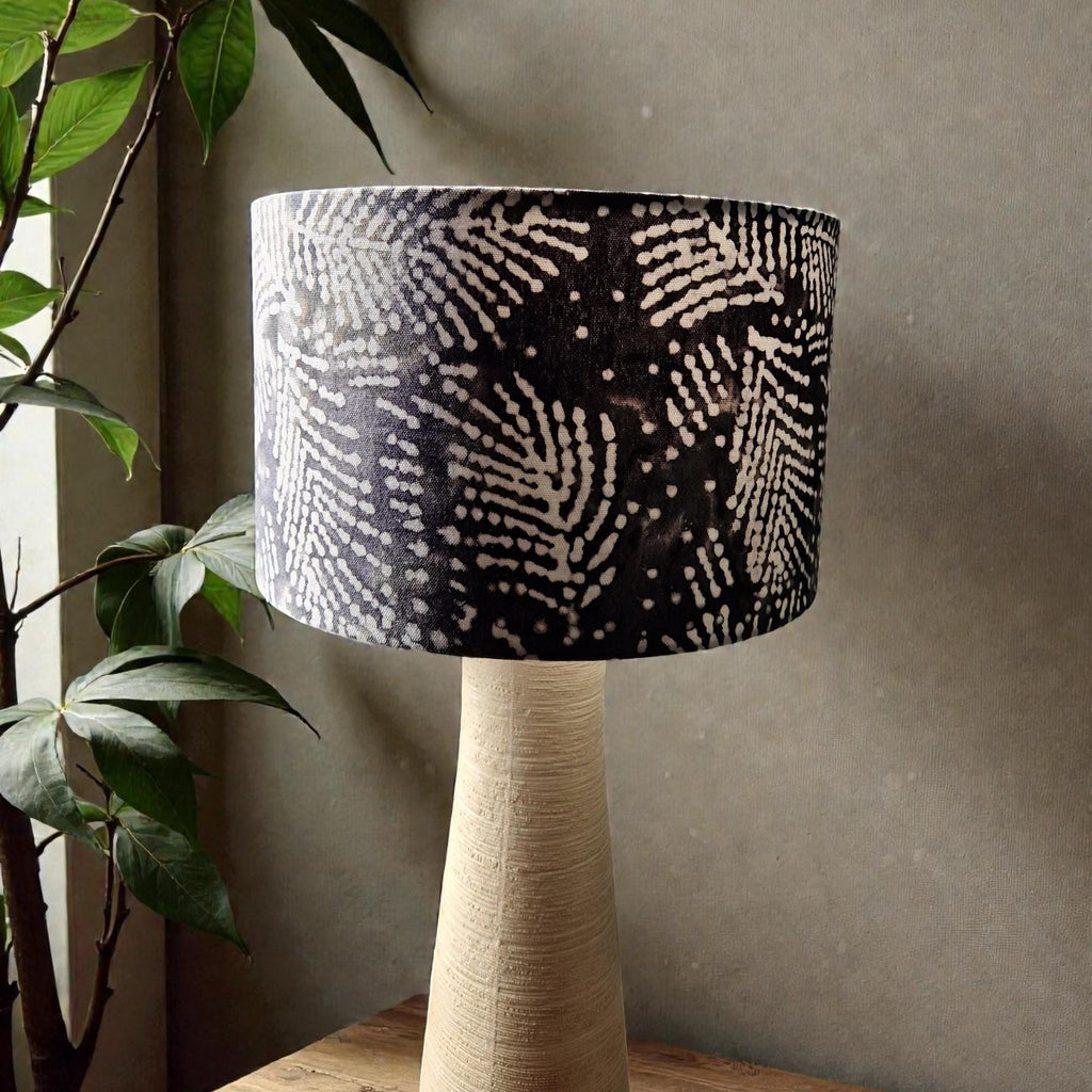 Fern Print Lampshade, Navy Blue, Ink Blot Tie Dye Effect Lampshade