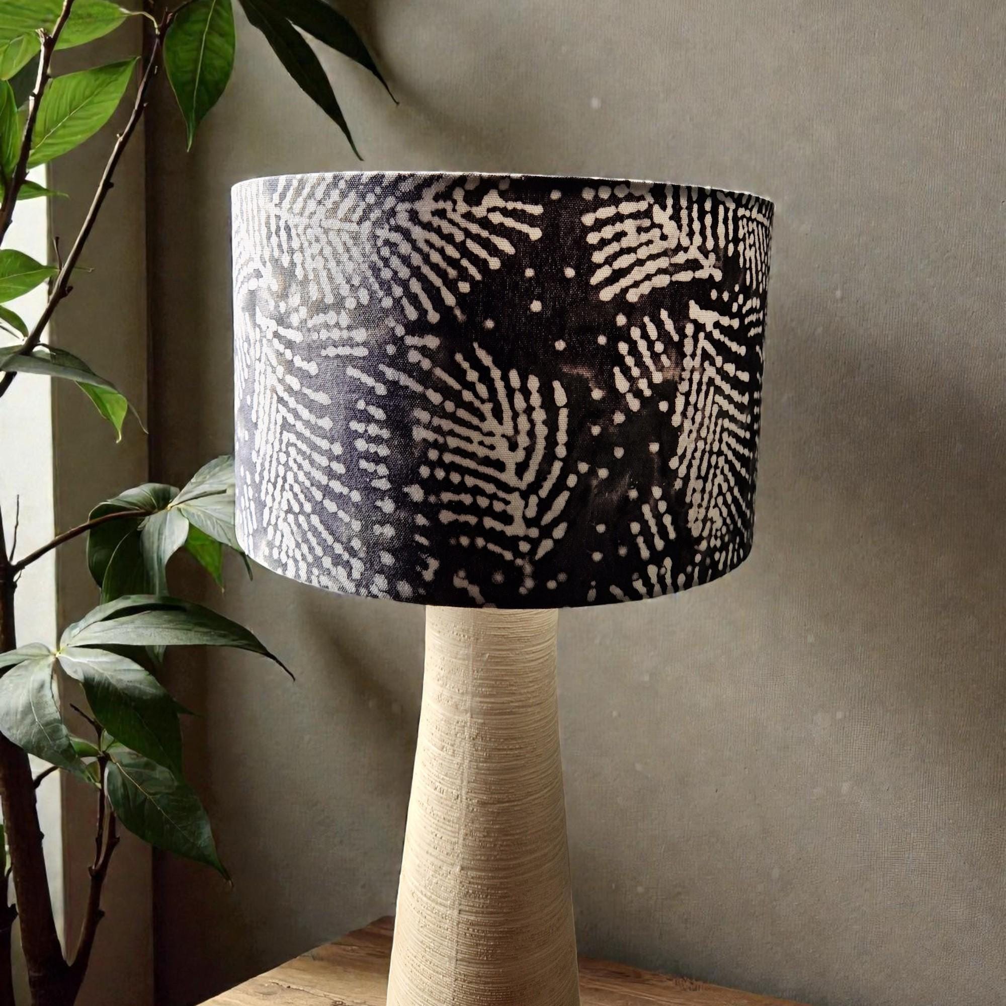 Fern Print Lampshade, Navy Blue, Ink Blot Tie Dye Effect Lampshade