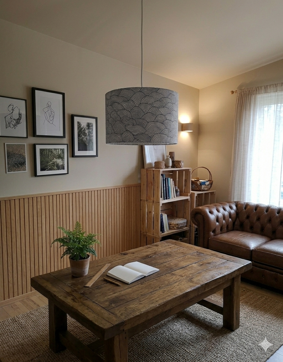 Handmade Wave Line Pattern Drum Lampshade