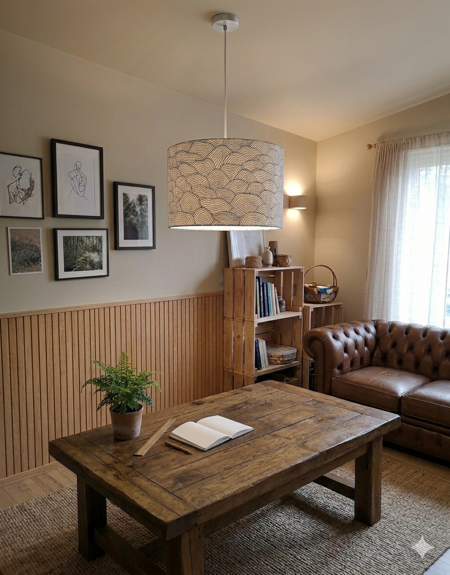 Handmade Wave Line Pattern Drum Lampshade