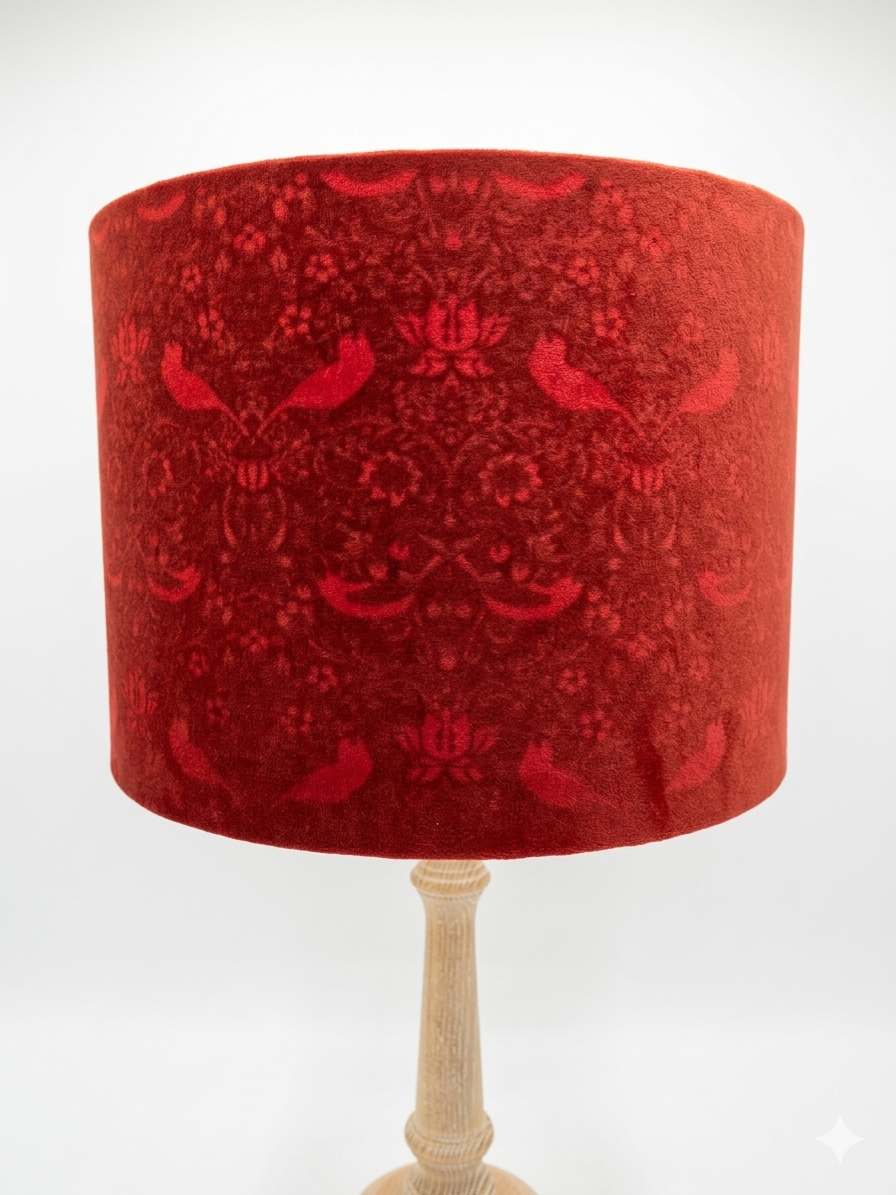 Handmade Burnt Orange Drum Lampshade, Double-Sided William Morris with Strawberry Thief Cotton Interior