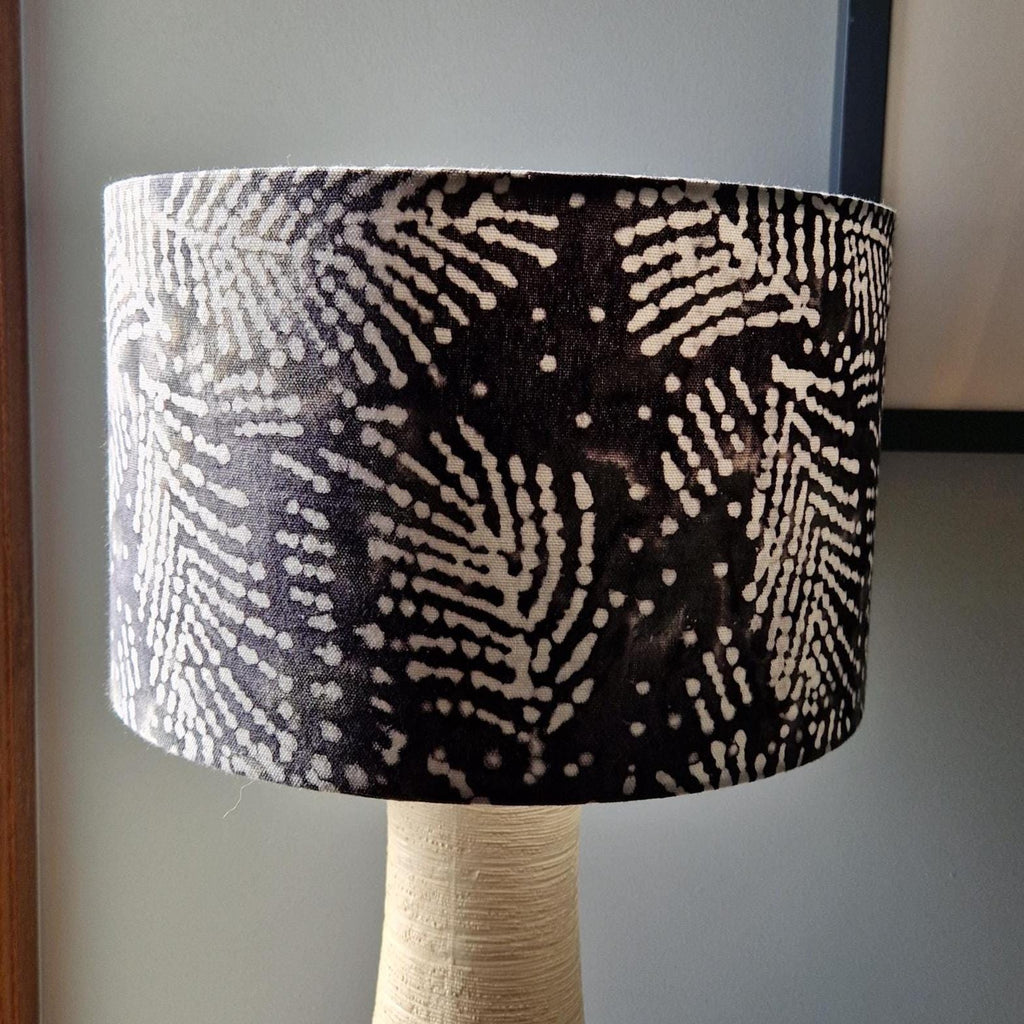 Fern Print Lampshade, Navy Blue, Ink Blot Tie Dye Effect Lampshade