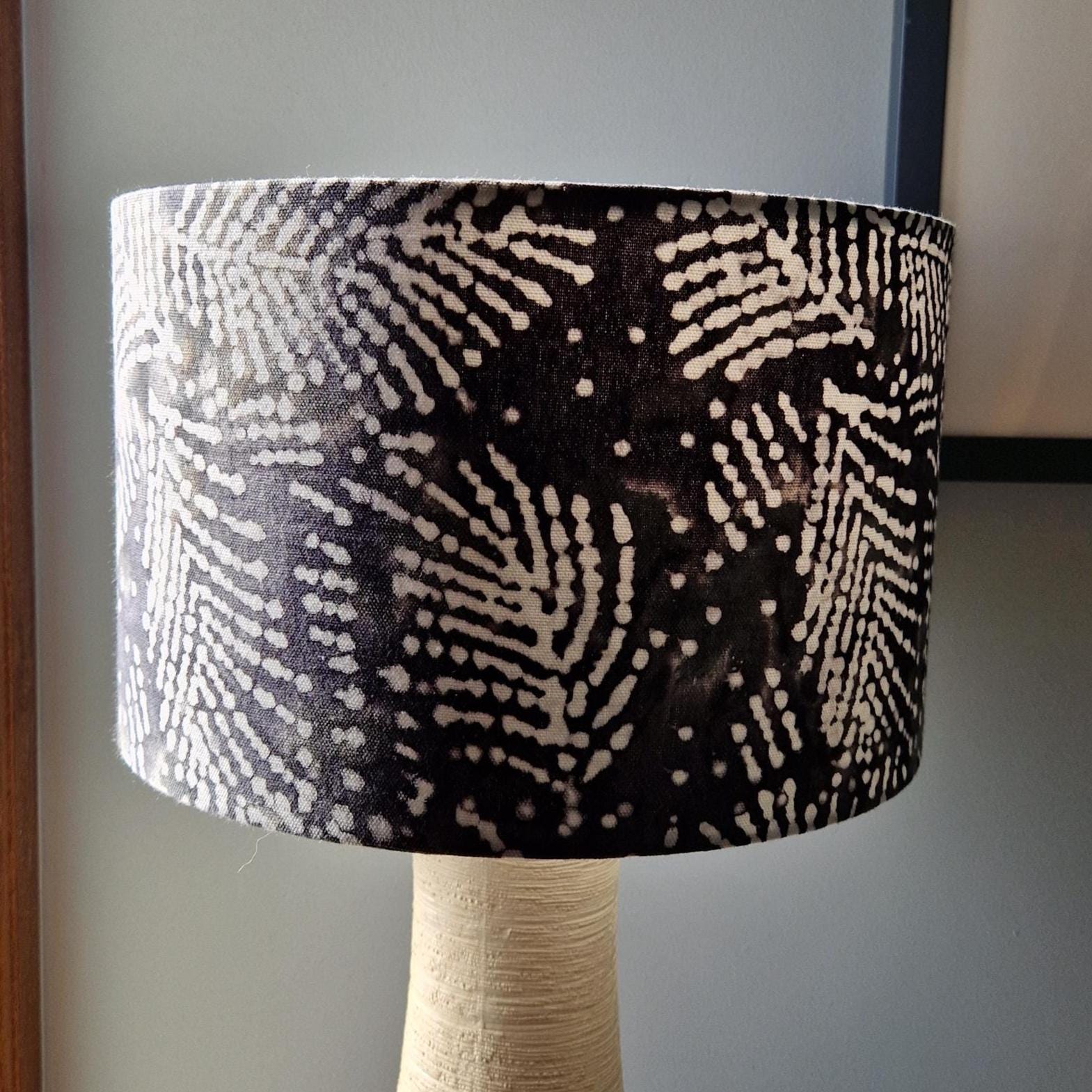 Fern Print Lampshade, Navy Blue, Ink Blot Tie Dye Effect Lampshade