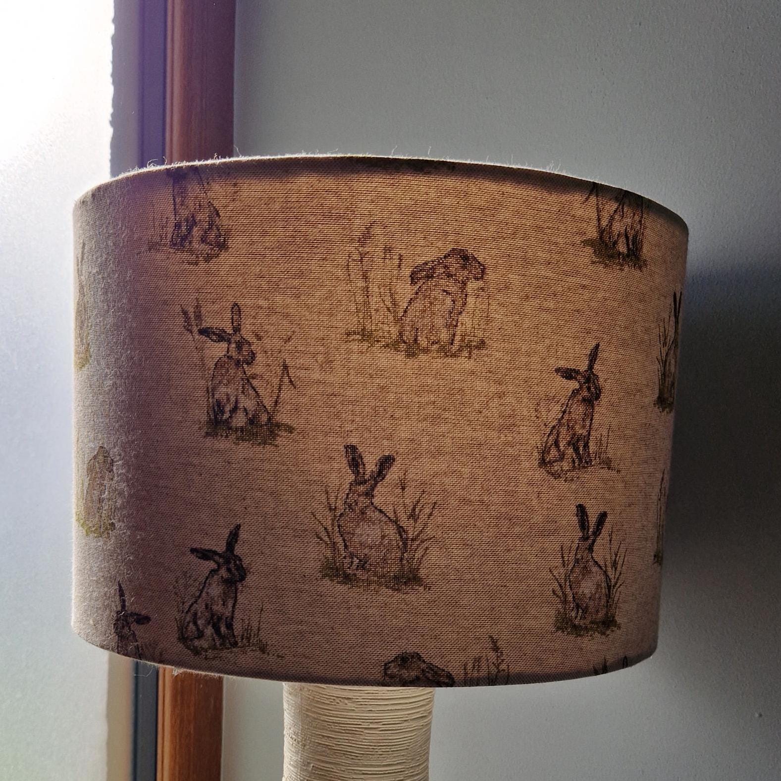 Handmade Hare Linen Drum Lampshade: Rustic Country Decor