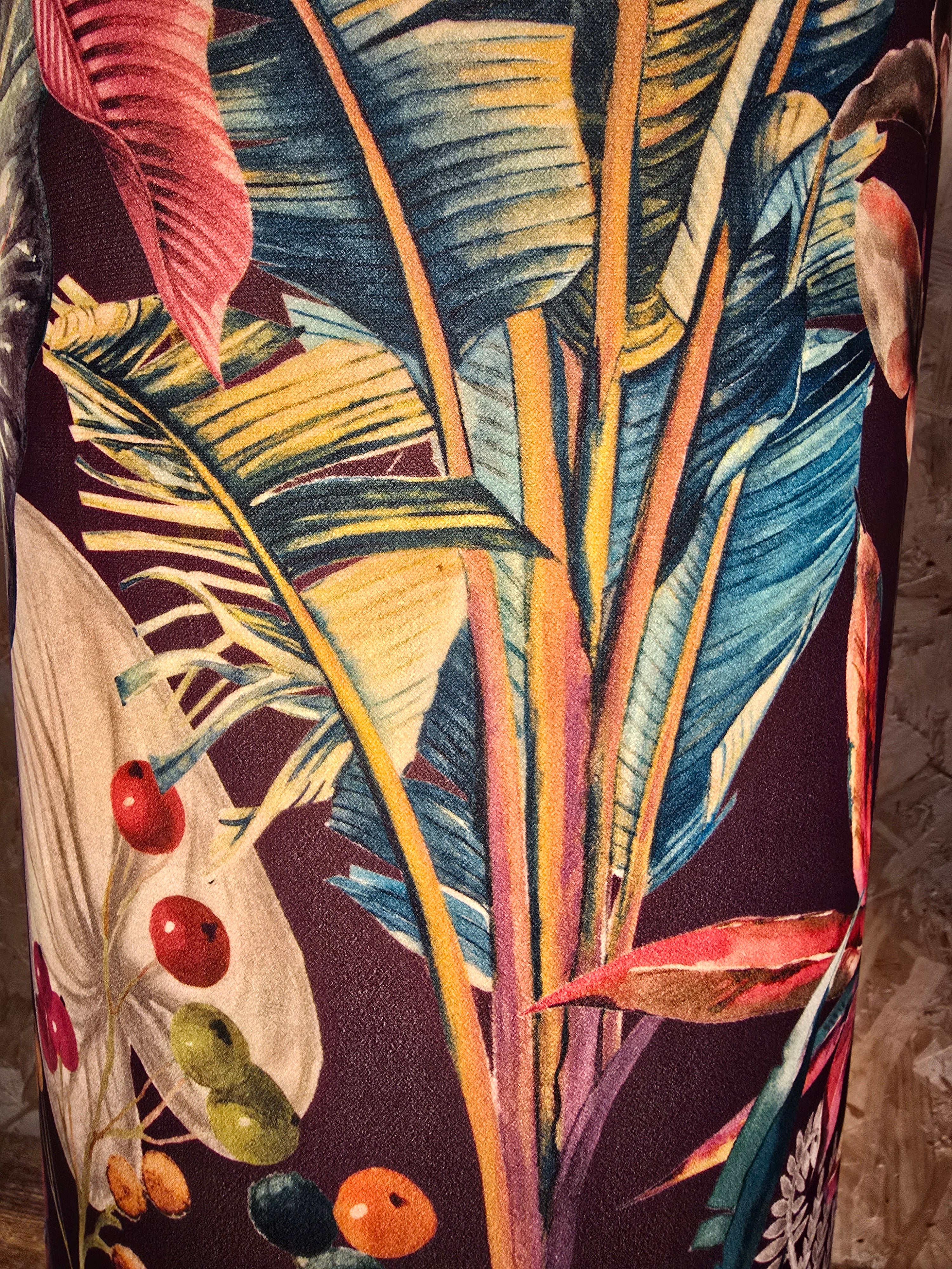 Handmade Velvet Lampshade: Bold Tropical Botanical Design, Mid-Century Modern Style