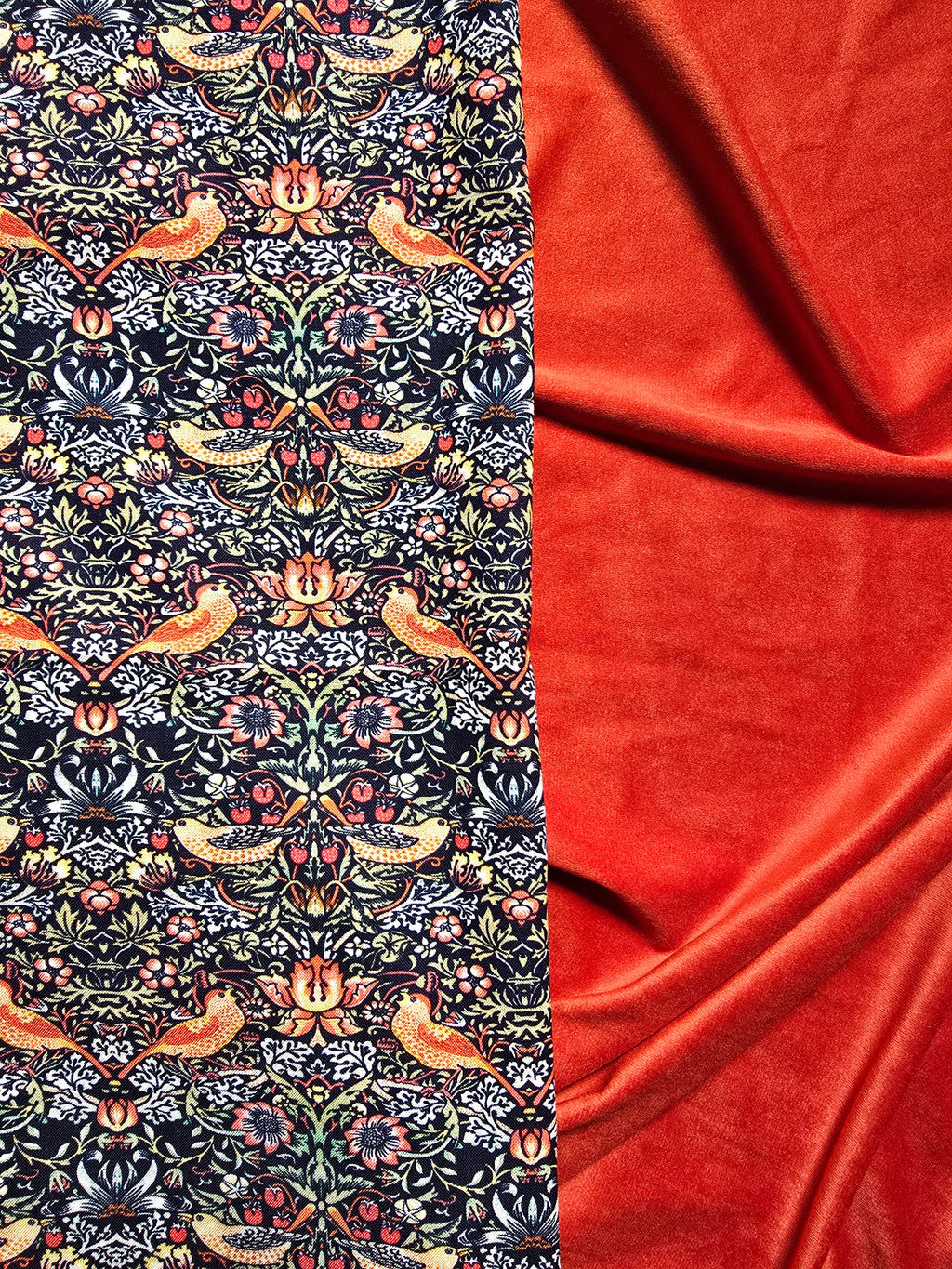 Handmade Burnt Orange Drum Lampshade, Double-Sided William Morris with Strawberry Thief Cotton Interior