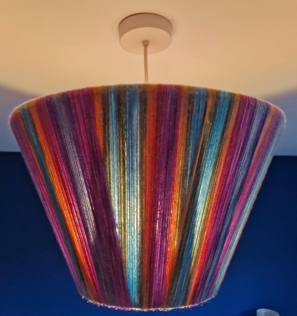 Handmade Rainbow Yarn Striped Empire Lampshade