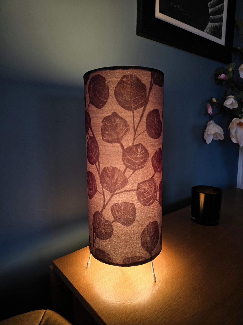 Black leaf Velvet tripod Lamp in Ursula's Vine by Linda Barker