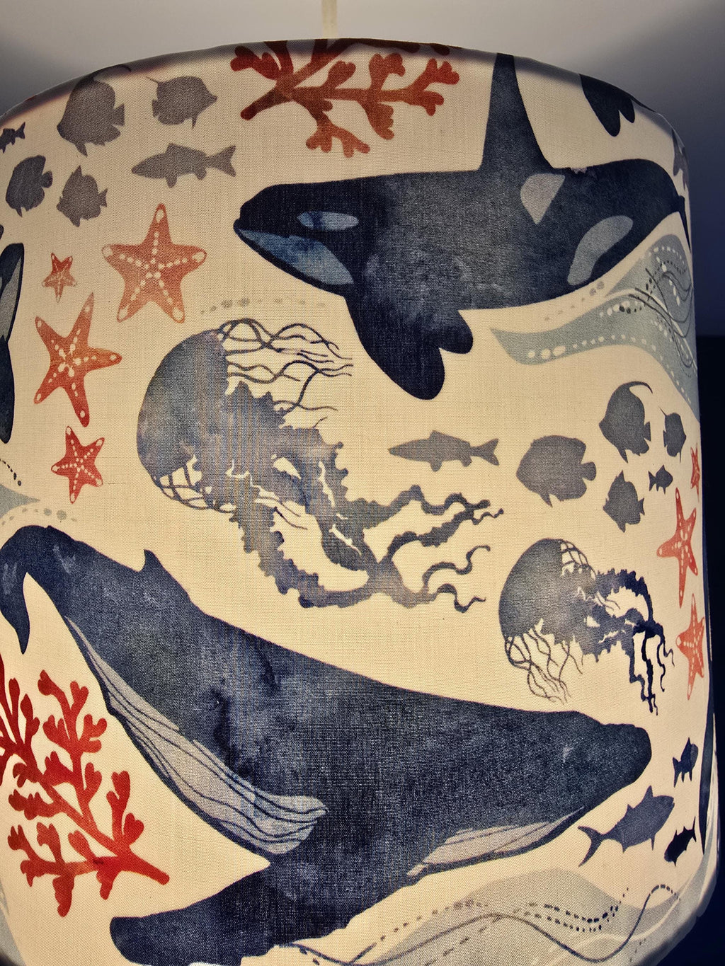 Handmade Under The Sea Lampshade with Nautical Fabric Drum Lampshade.