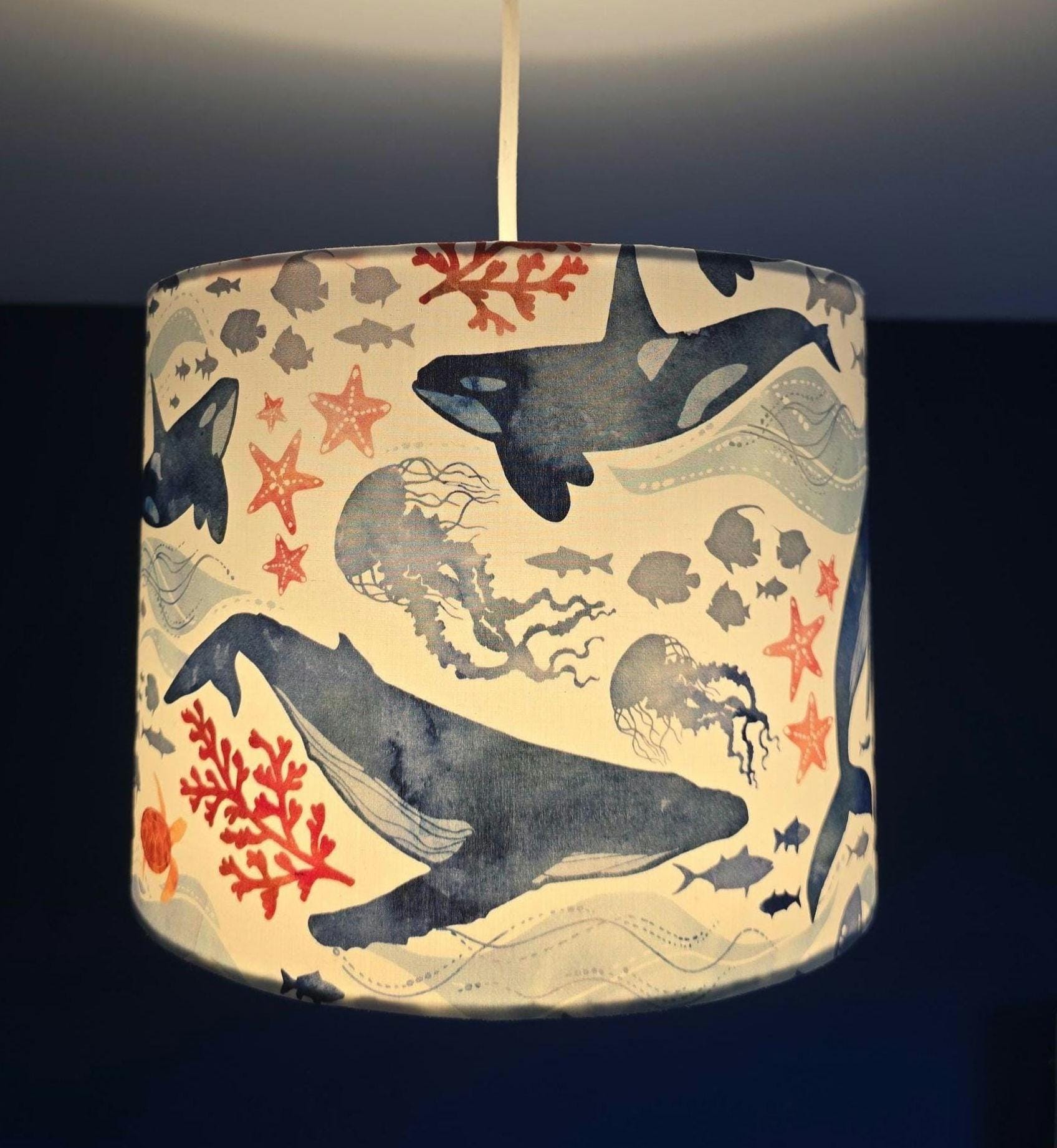 Handmade Under The Sea Lampshade with Nautical Fabric Drum Lampshade.