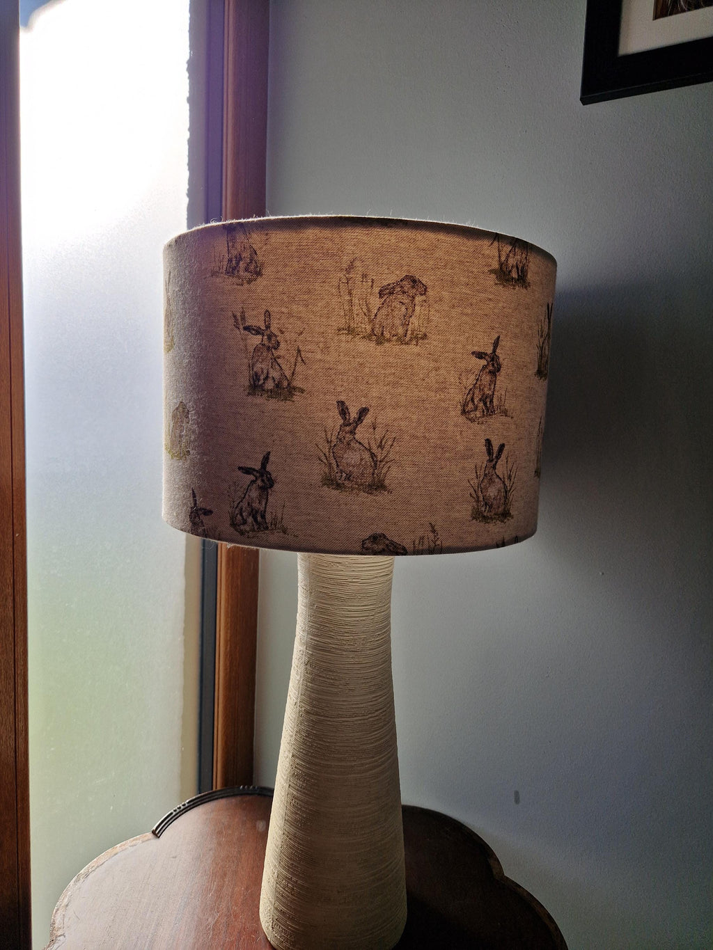 Handmade Hare Linen Drum Lampshade: Rustic Country Decor