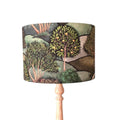 Woodland Cotton Drum Lampshade, in green, ceiling or lamp shade, with white lining