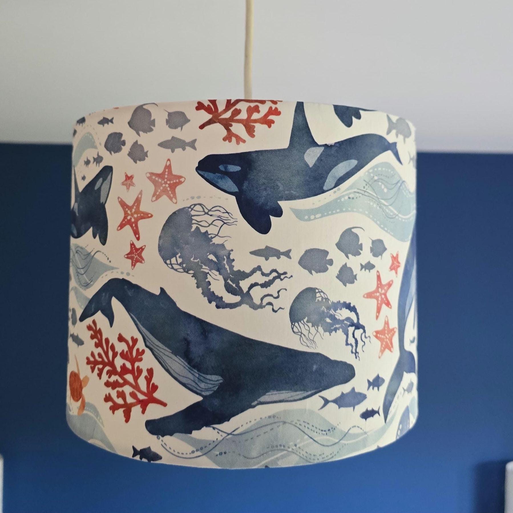 Handmade Under The Sea Lampshade with Nautical Fabric Drum Lampshade.