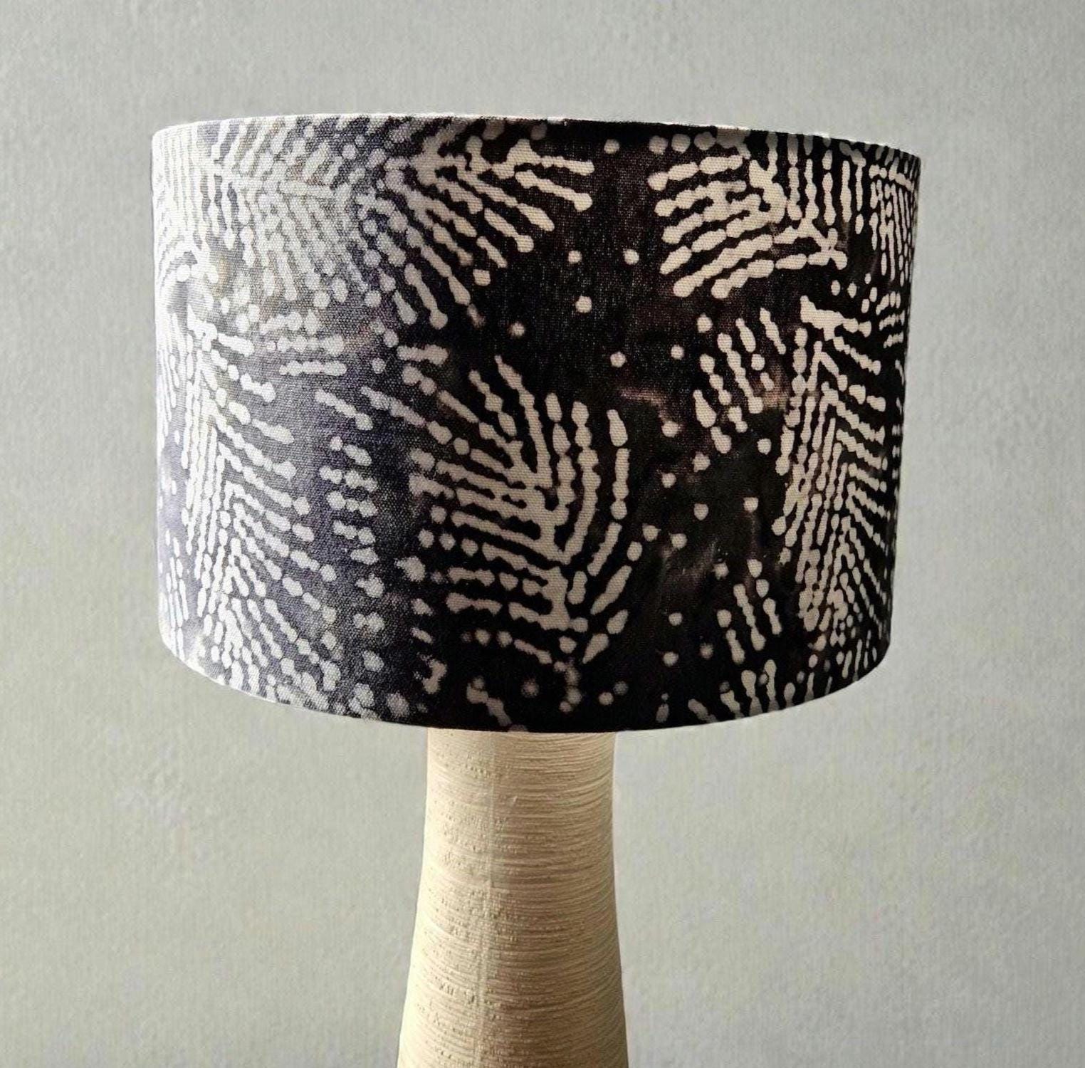 Fern Print Lampshade, Navy Blue, Ink Blot Tie Dye Effect Lampshade