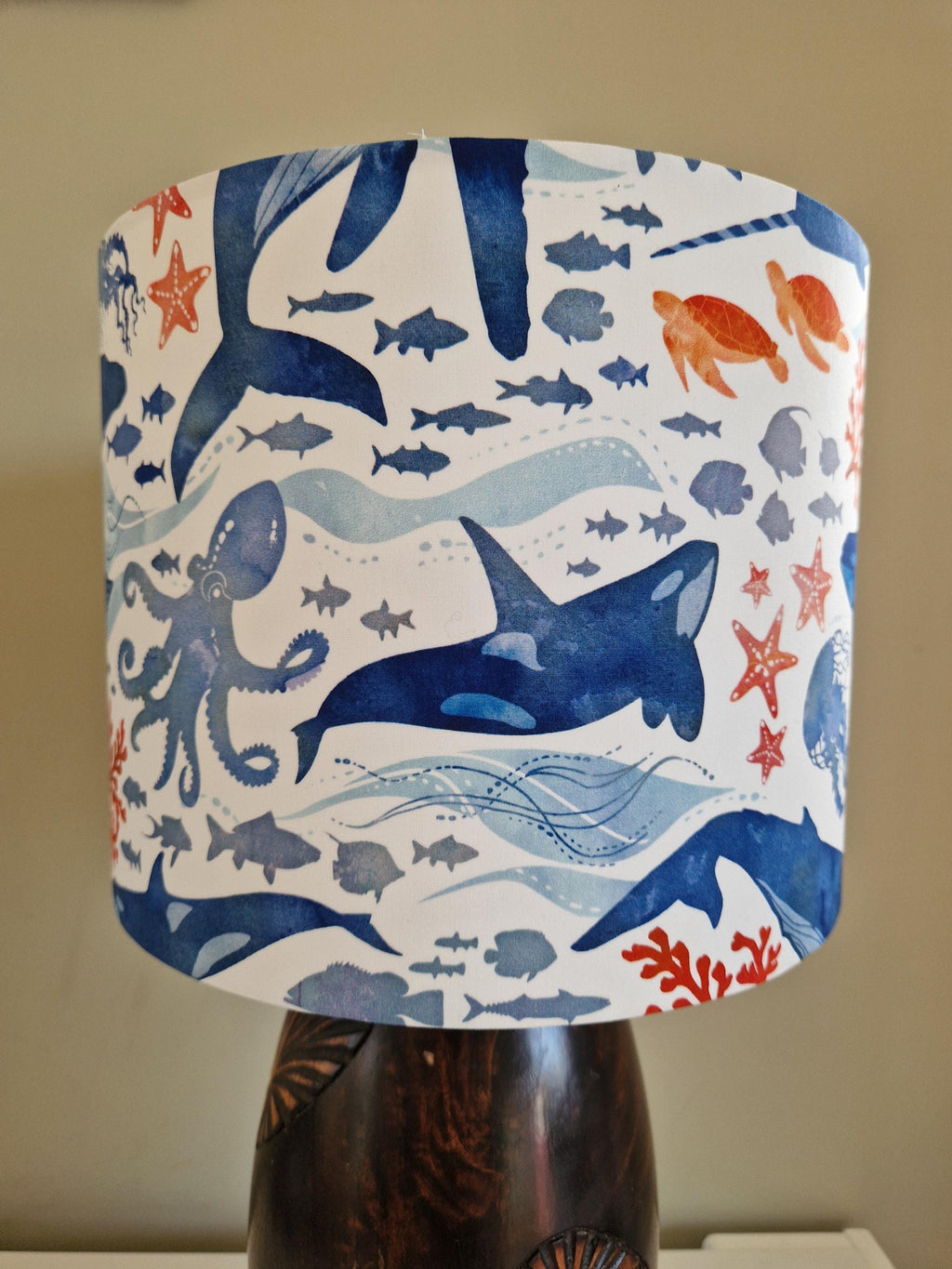 Handmade Under The Sea Lampshade with Nautical Fabric Drum Lampshade.