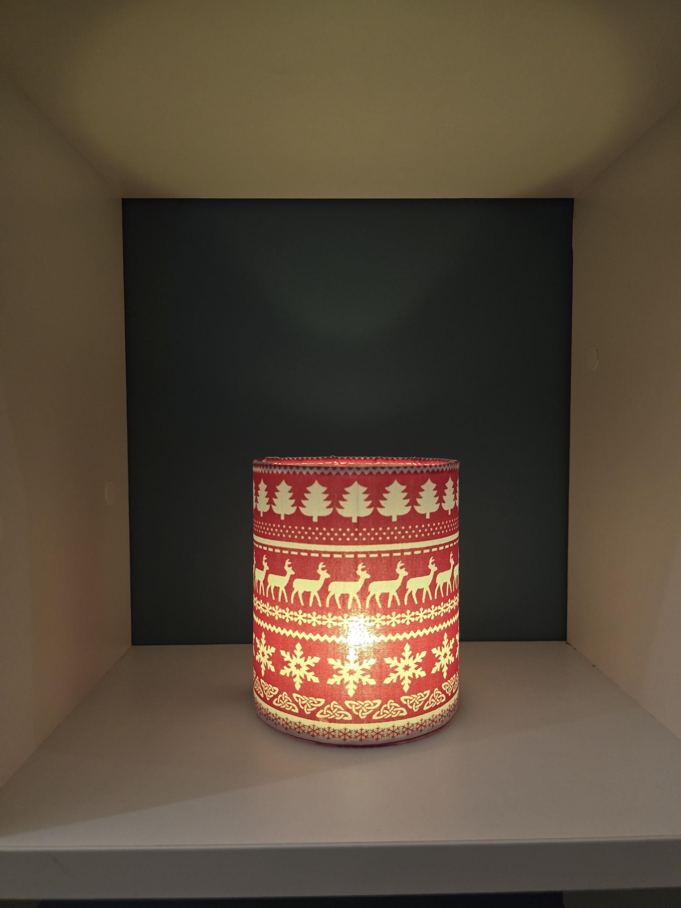 Christmas Lantern Tea Light Holder - Battery Operated Festive Decor - Reindeer Snowflake Christmas Tree Nordic Style Lantern