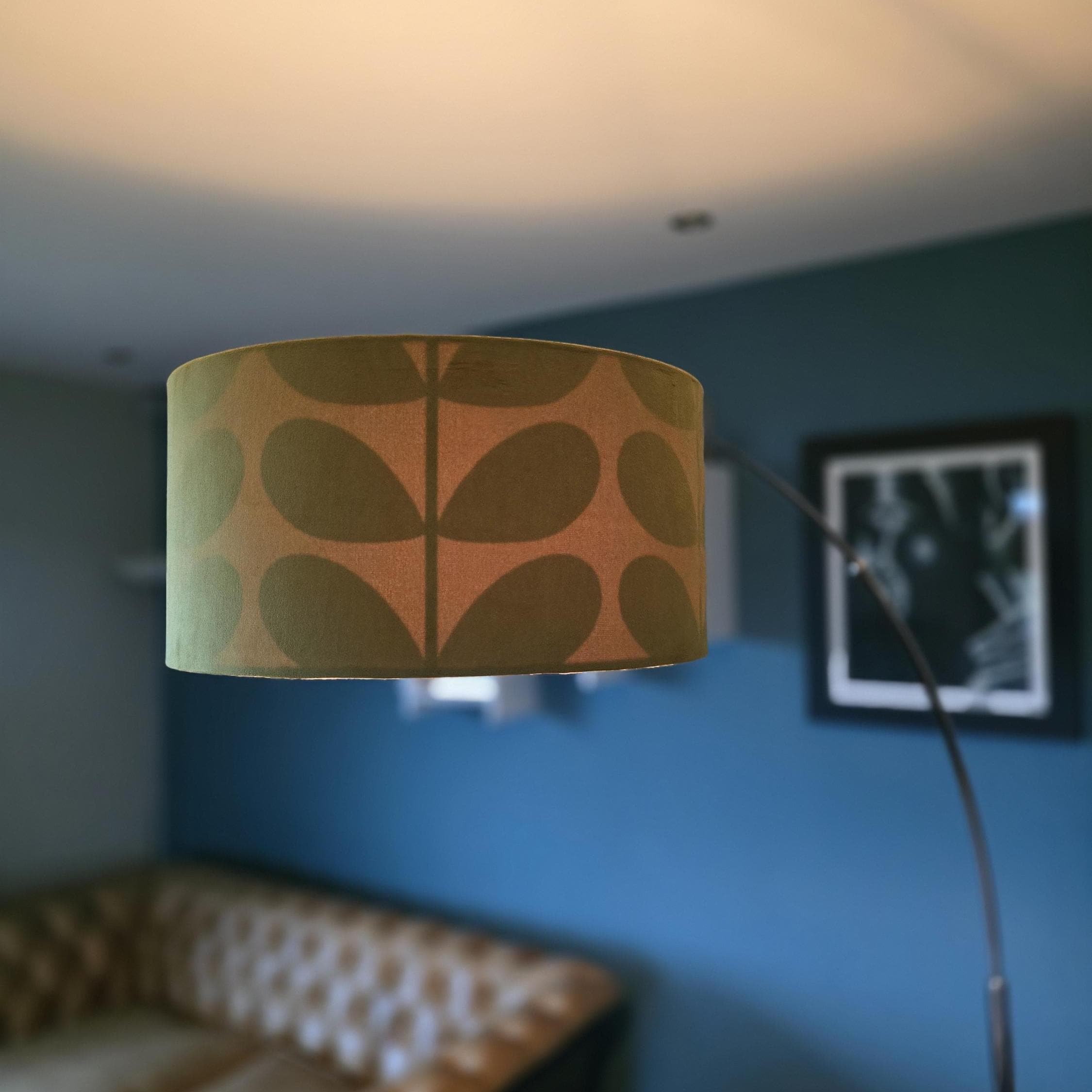 Double Sided Lampshade with Orla Keily Giant Stem in Olive Green Velvet and Cotton