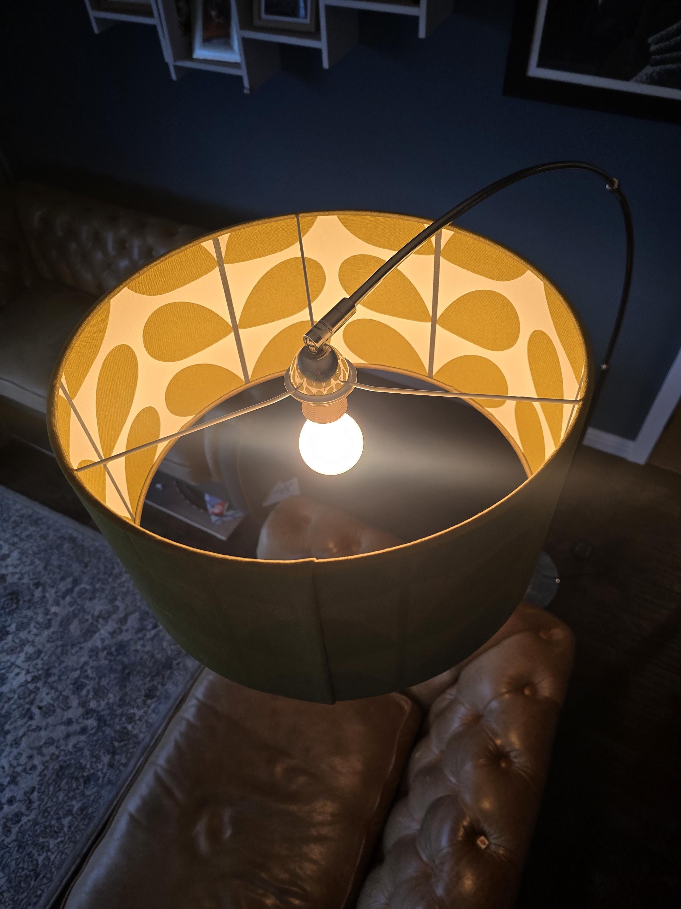 Double Sided Lampshade with Orla Keily Giant Stem in Olive Green Velvet and Cotton