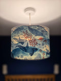iLiv Velvet Double Sided Under the Sea Lampshade, Blue Velvet Marine Print Drum Shade