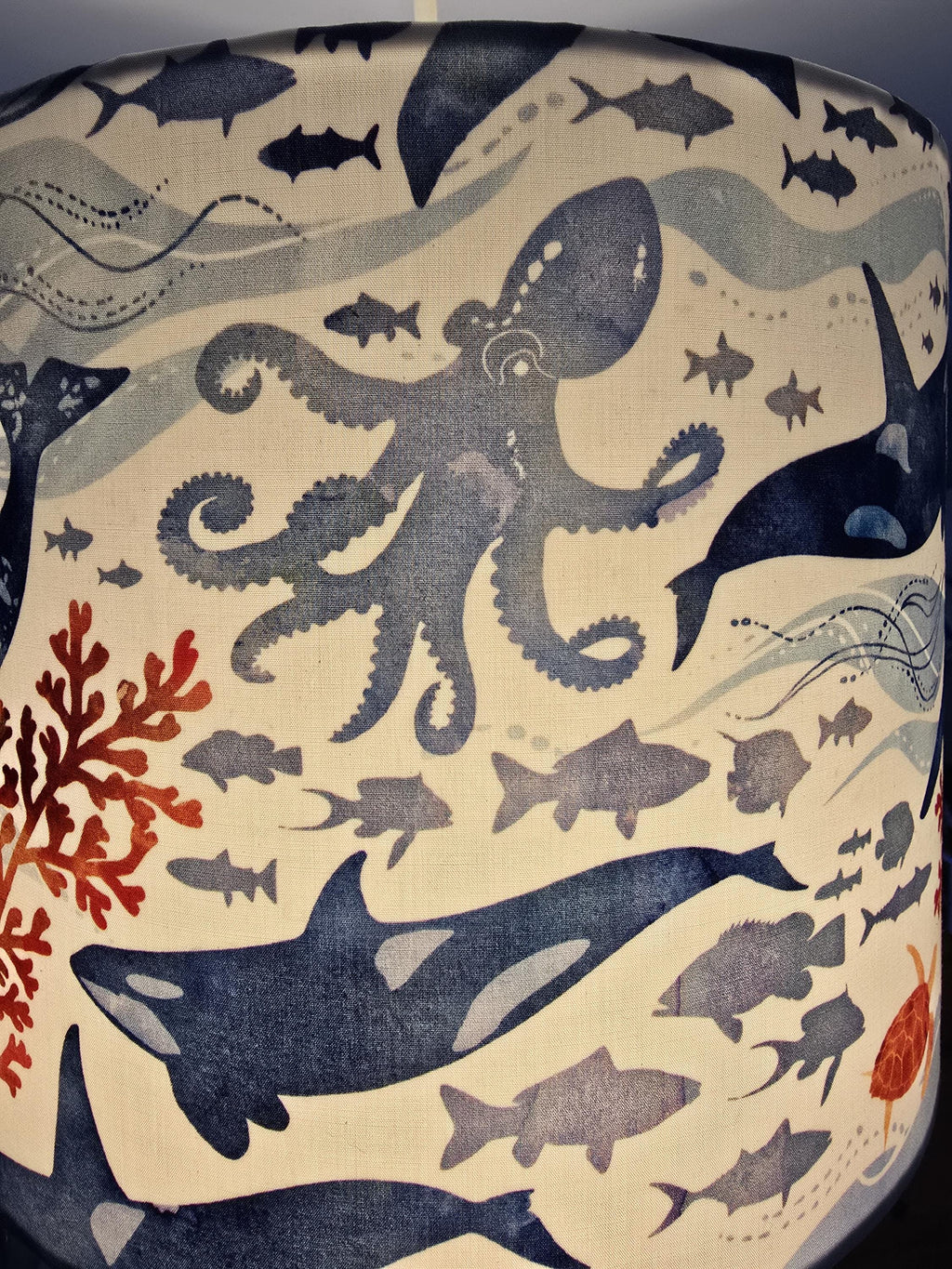 Handmade Under The Sea Lampshade with Nautical Fabric Drum Lampshade.