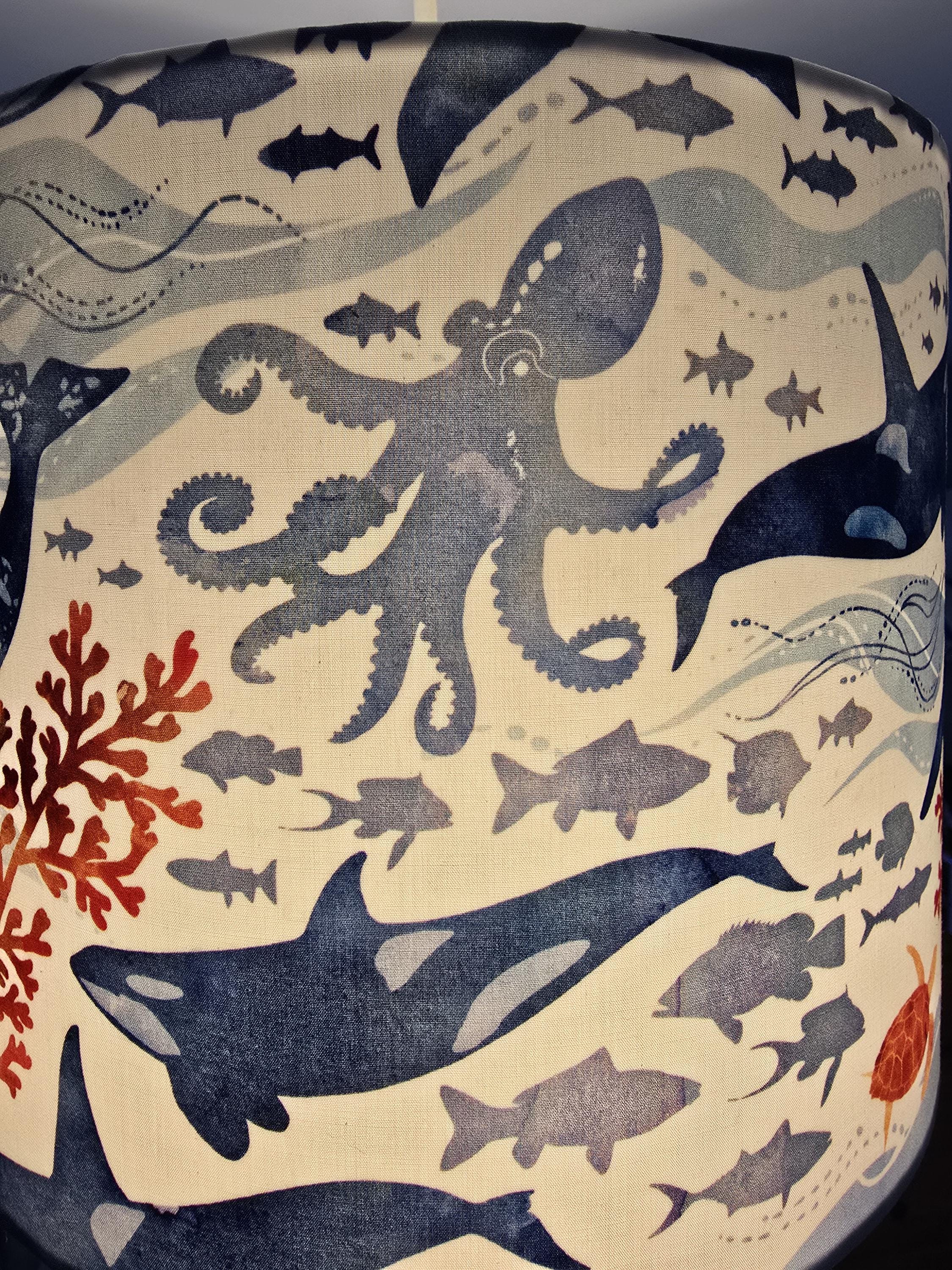Handmade Under The Sea Lampshade with Nautical Fabric Drum Lampshade.