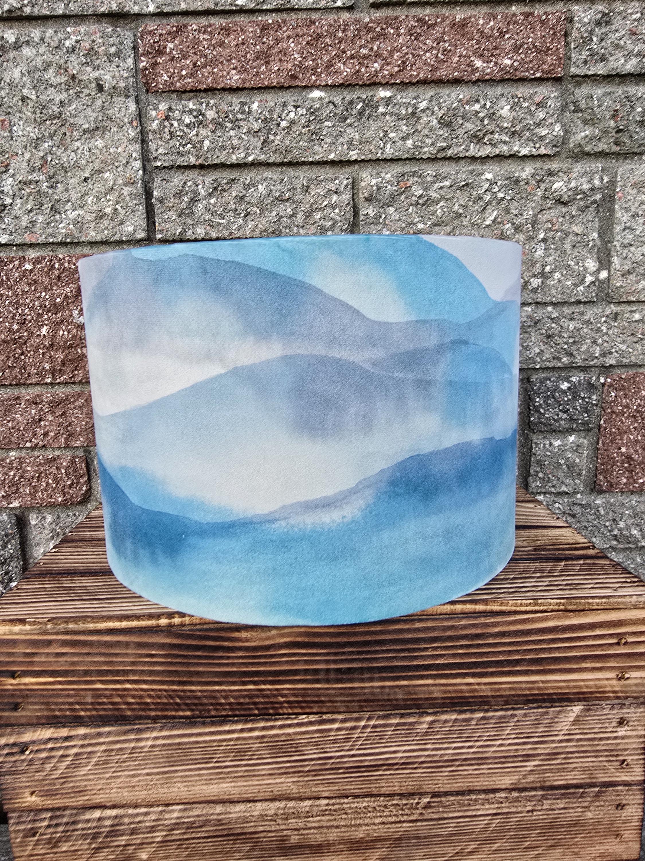 iLiv Double Sided Under the Sea Lampshade, Blue Velvet Marine Print Drum Shade