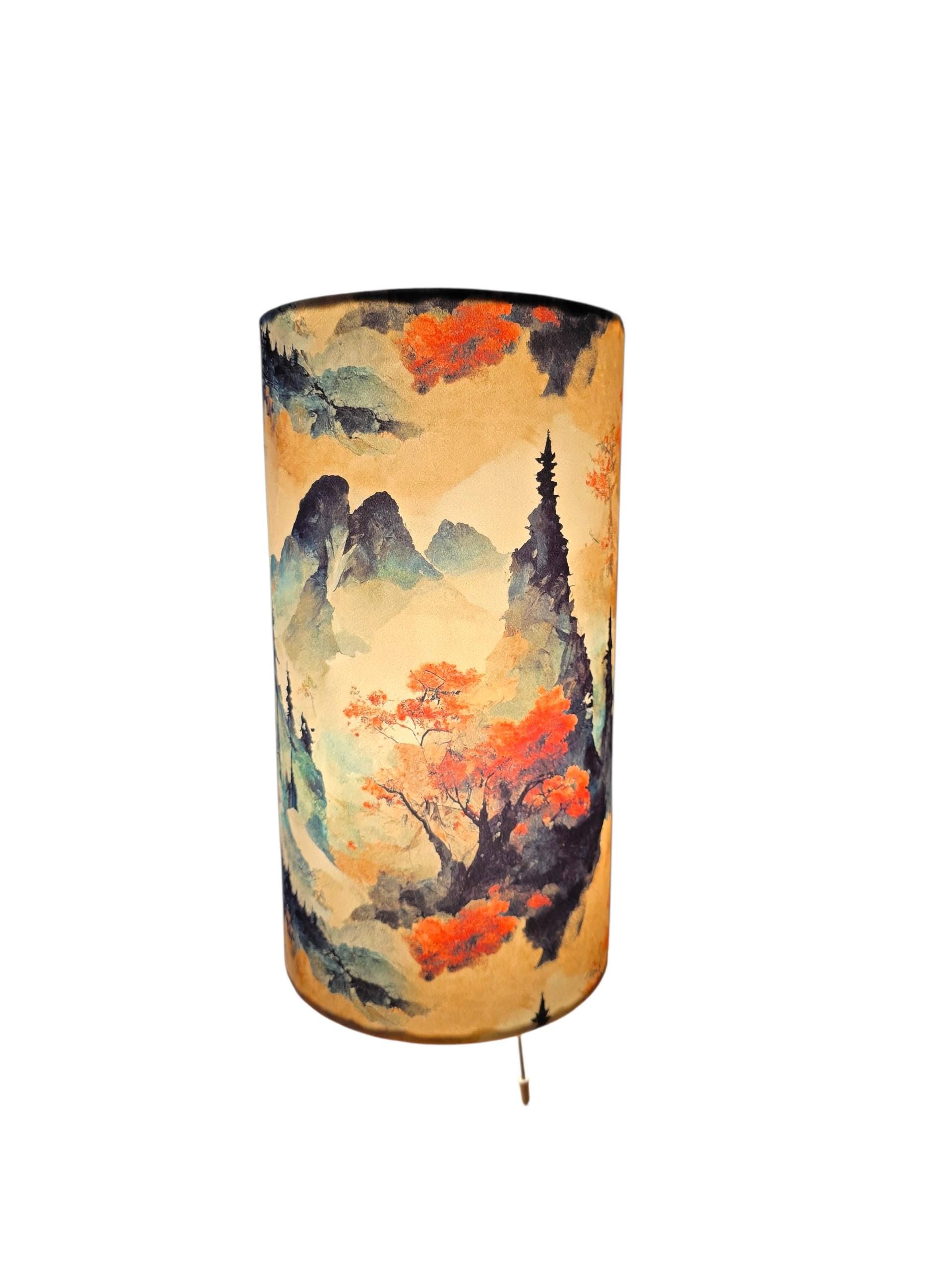 Handmade Japanese Mountain Landscape Tripod Lamp