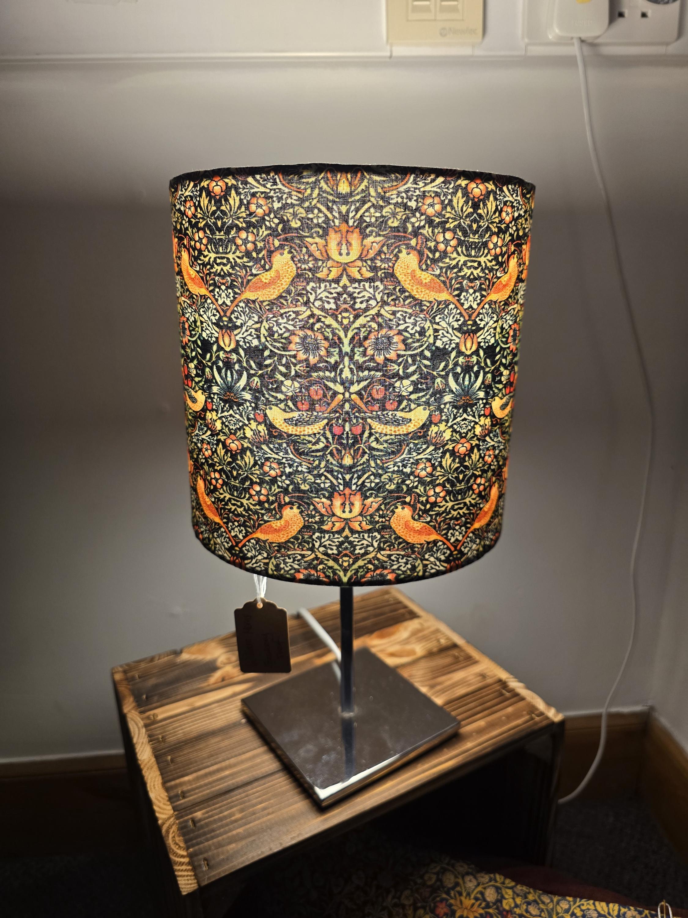 William Morris Lampshade with Iconic Strawberry Thief Design.