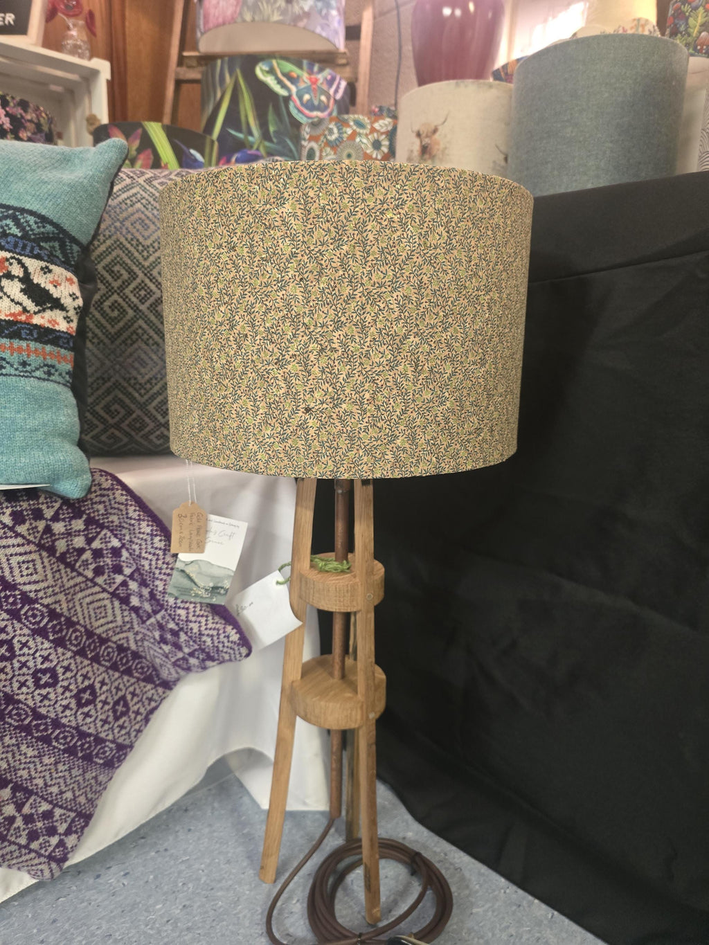 Cork Fabric Lampshade featuring Embossed Gold Thread.