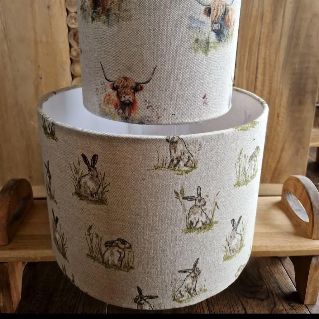 Handmade Hare Linen Drum Lampshade: Rustic Country Decor