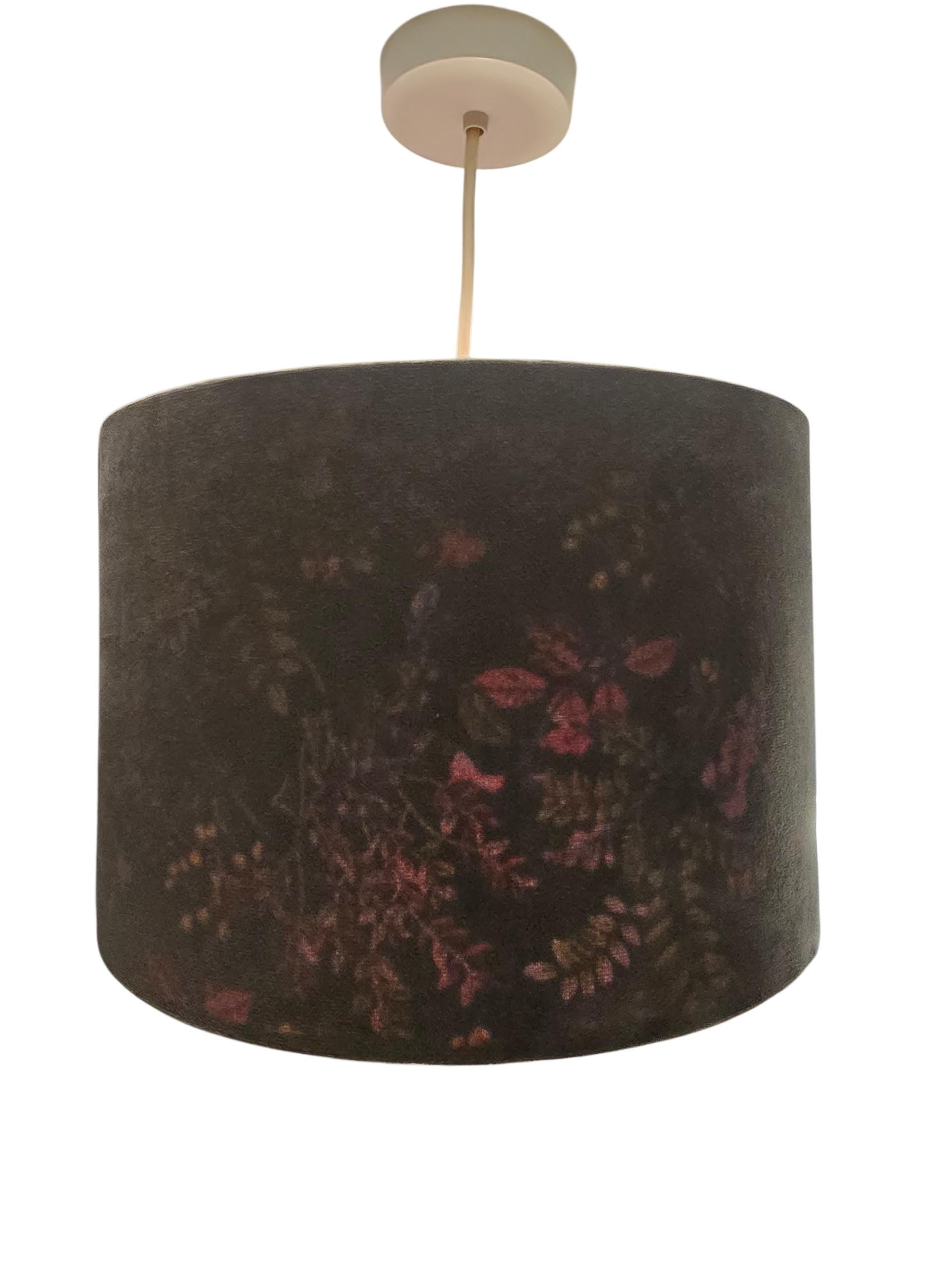 Double-Sided Lampshade. Handmade Floral Inside Light Grey Velvet exterior lampshade