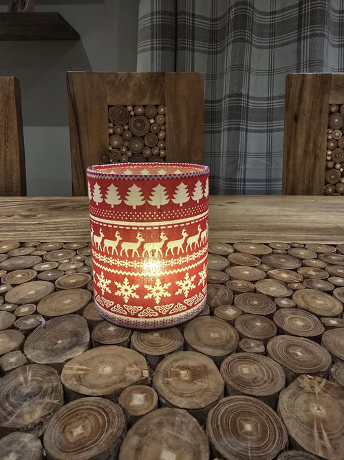 Christmas Lantern Tea Light Holder - Battery Operated Festive Decor - Reindeer Snowflake Christmas Tree Nordic Style Lantern