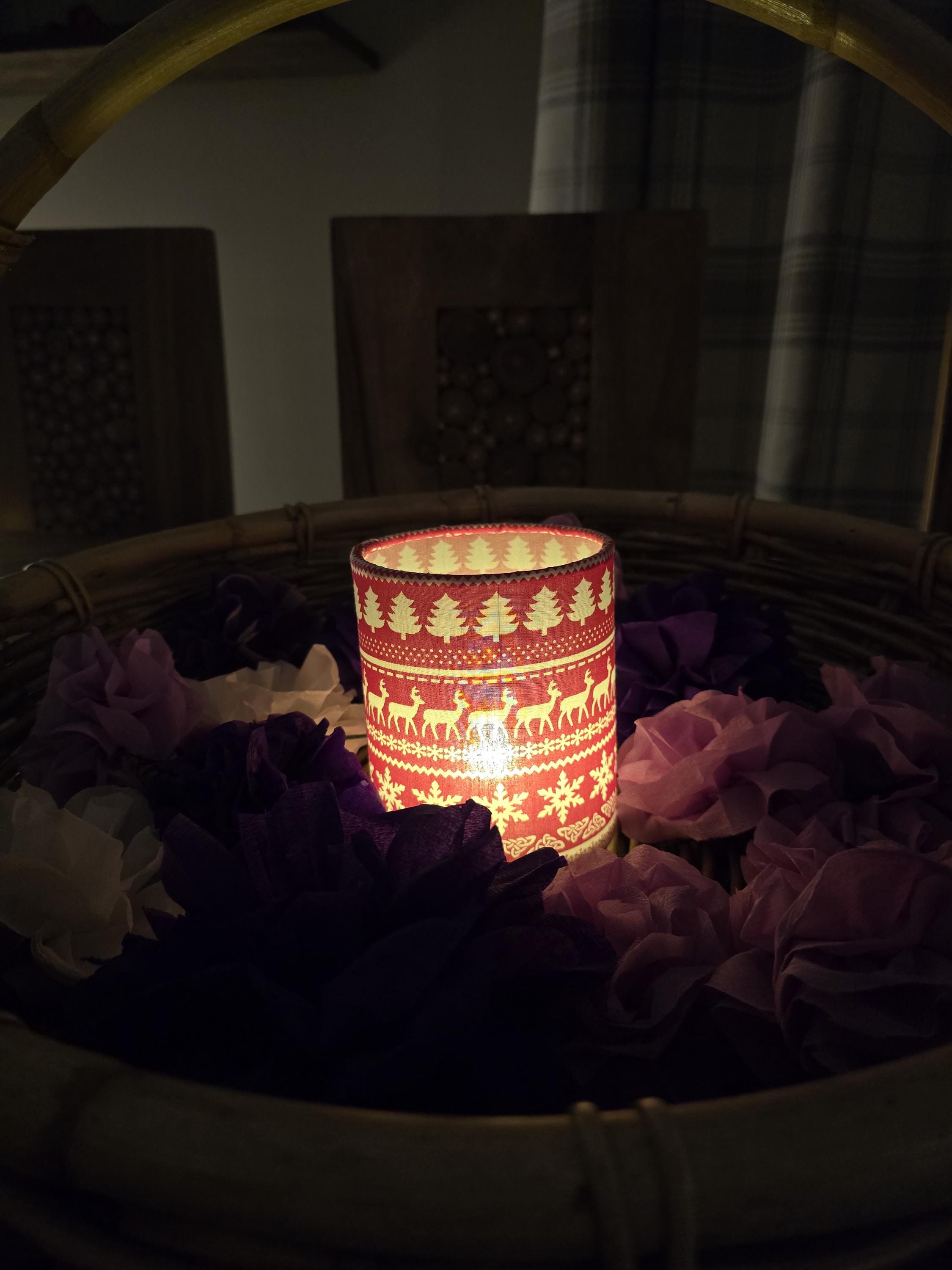 Christmas Lantern Tea Light Holder - Battery Operated Festive Decor - Reindeer Snowflake Christmas Tree Nordic Style Lantern