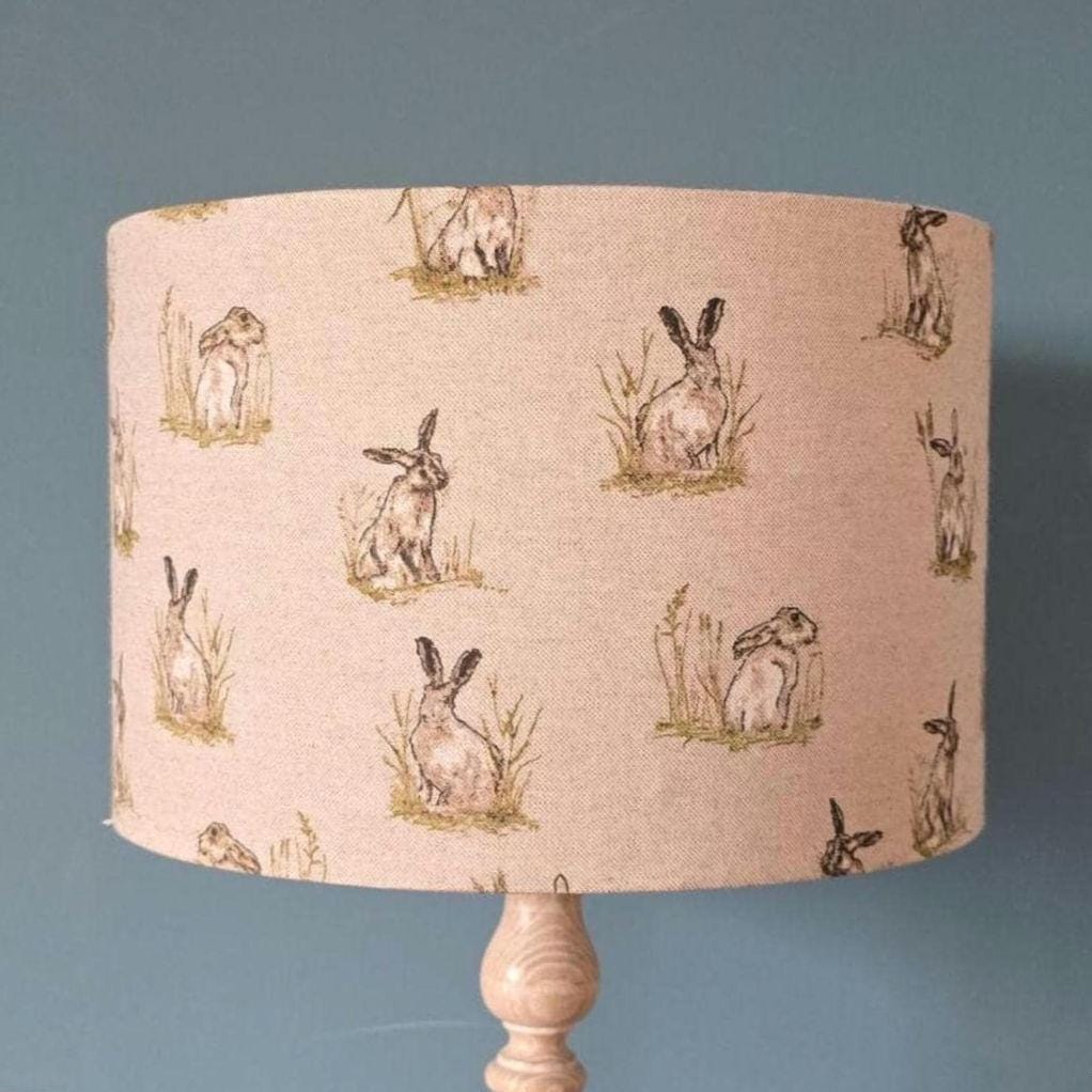 Handmade Hare Linen Drum Lampshade: Rustic Country Decor
