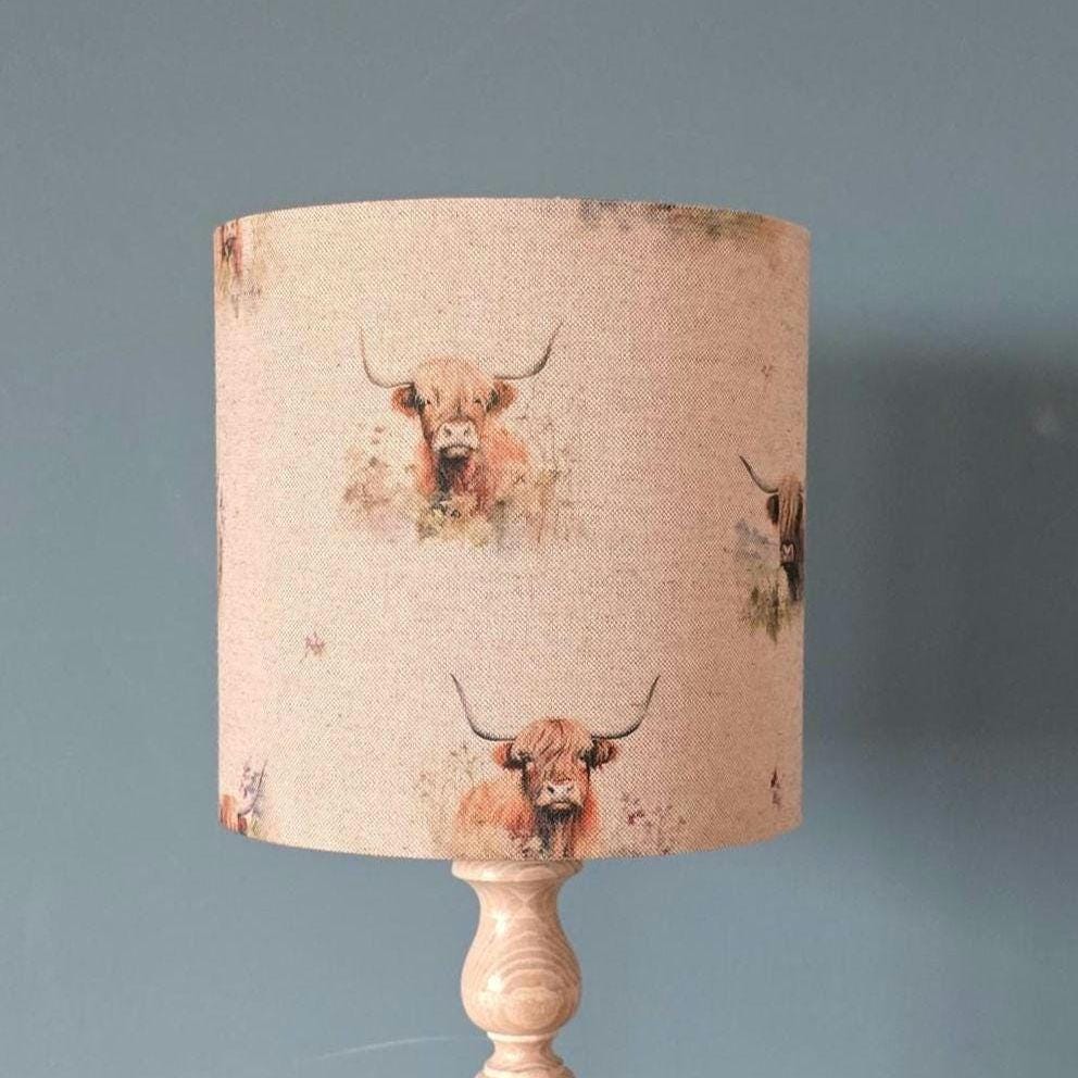 Handmade Highland Cow Linen Lampshade