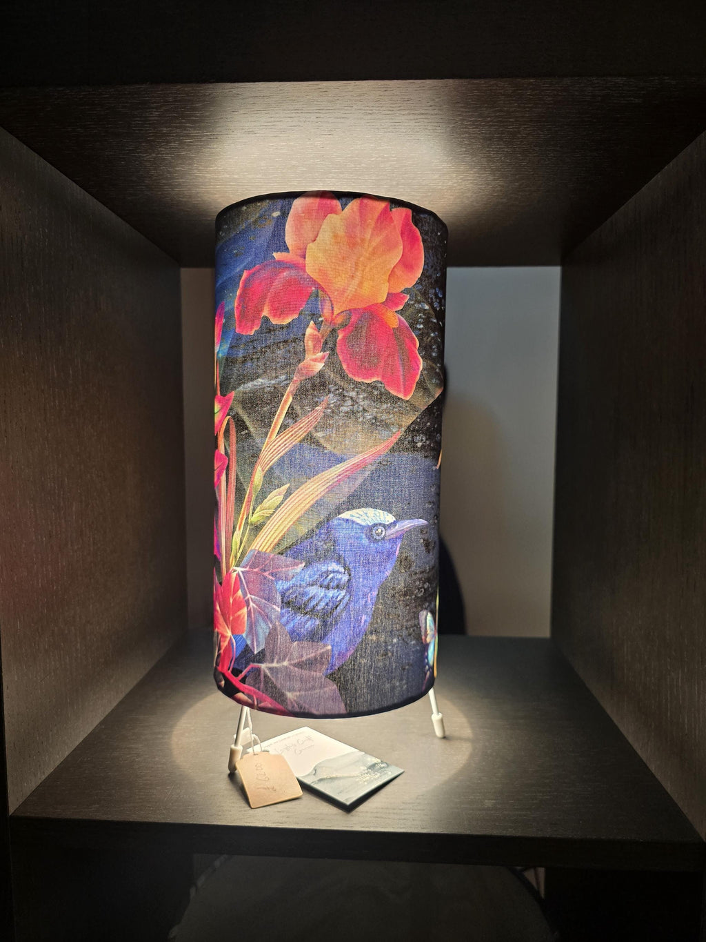 Hummingbird and Floral Tripod Table Lamp.