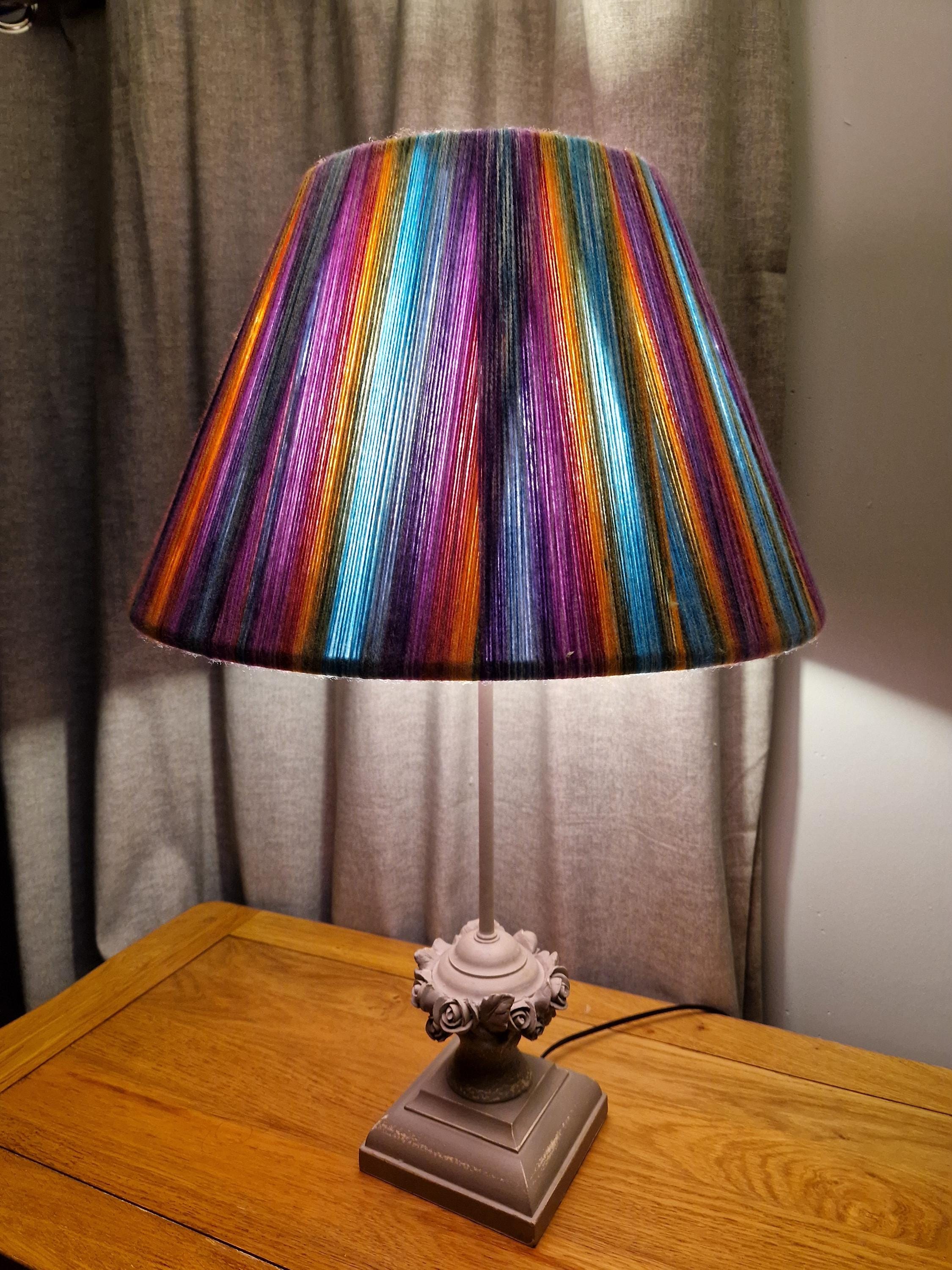 Handmade Rainbow Yarn Striped Empire Lampshade