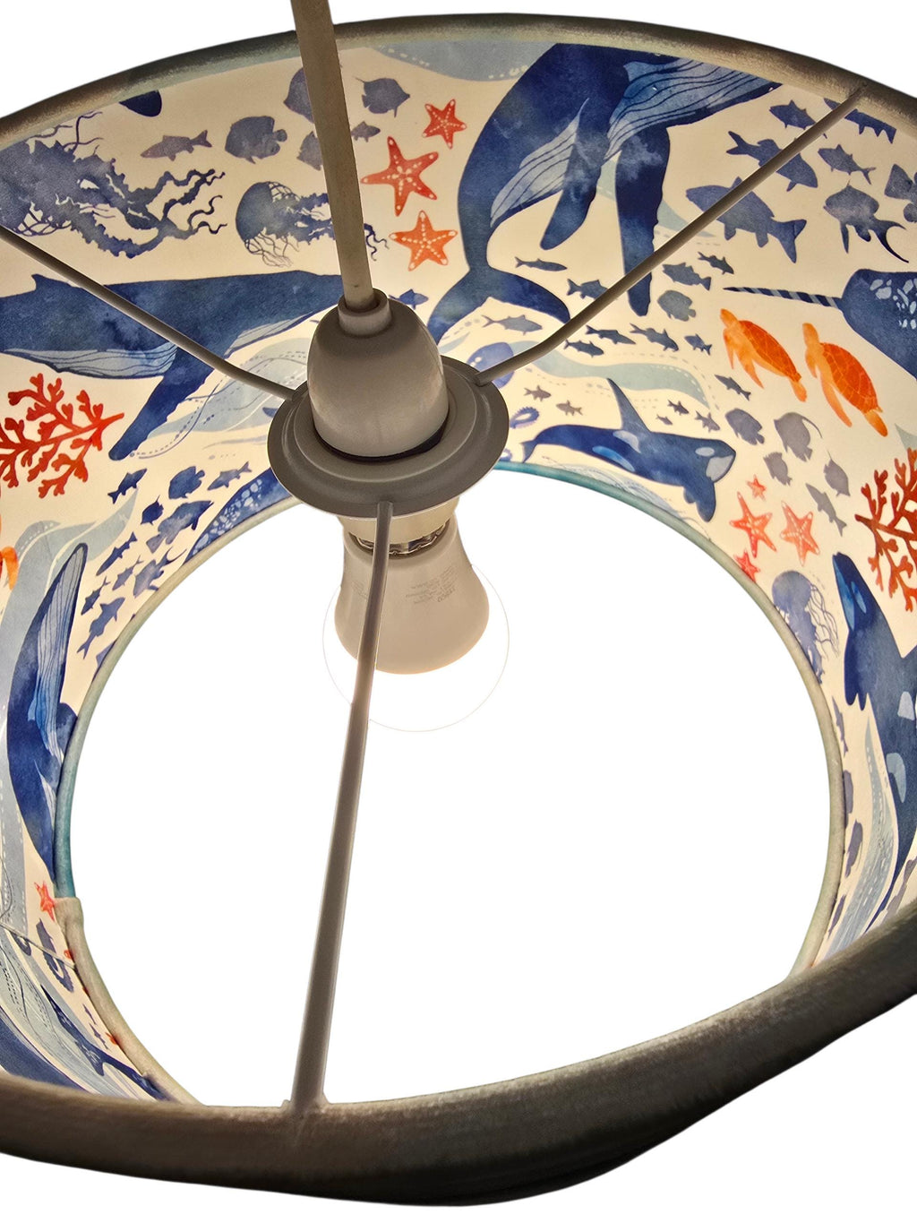 iLiv Double Sided Under the Sea Lampshade, Blue Velvet Marine Print Drum Shade