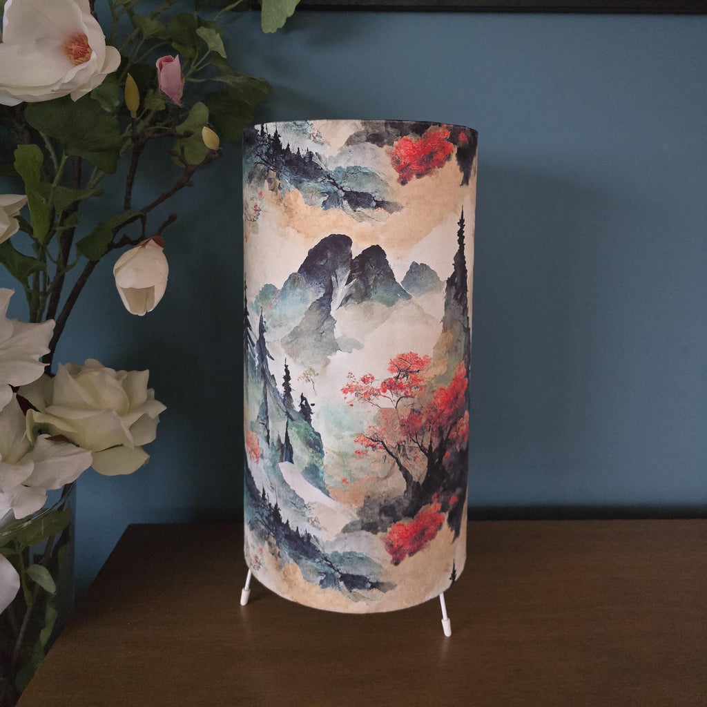 Handmade Japanese Mountain Landscape Tripod Lamp