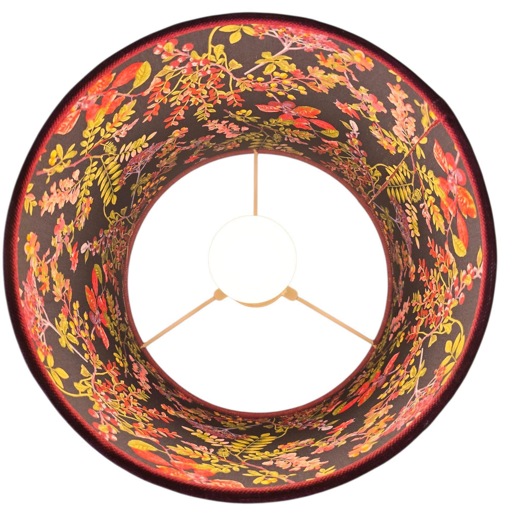 Double-Sided Lampshade. Handmade Floral Inside Light Grey Velvet exterior lampshade