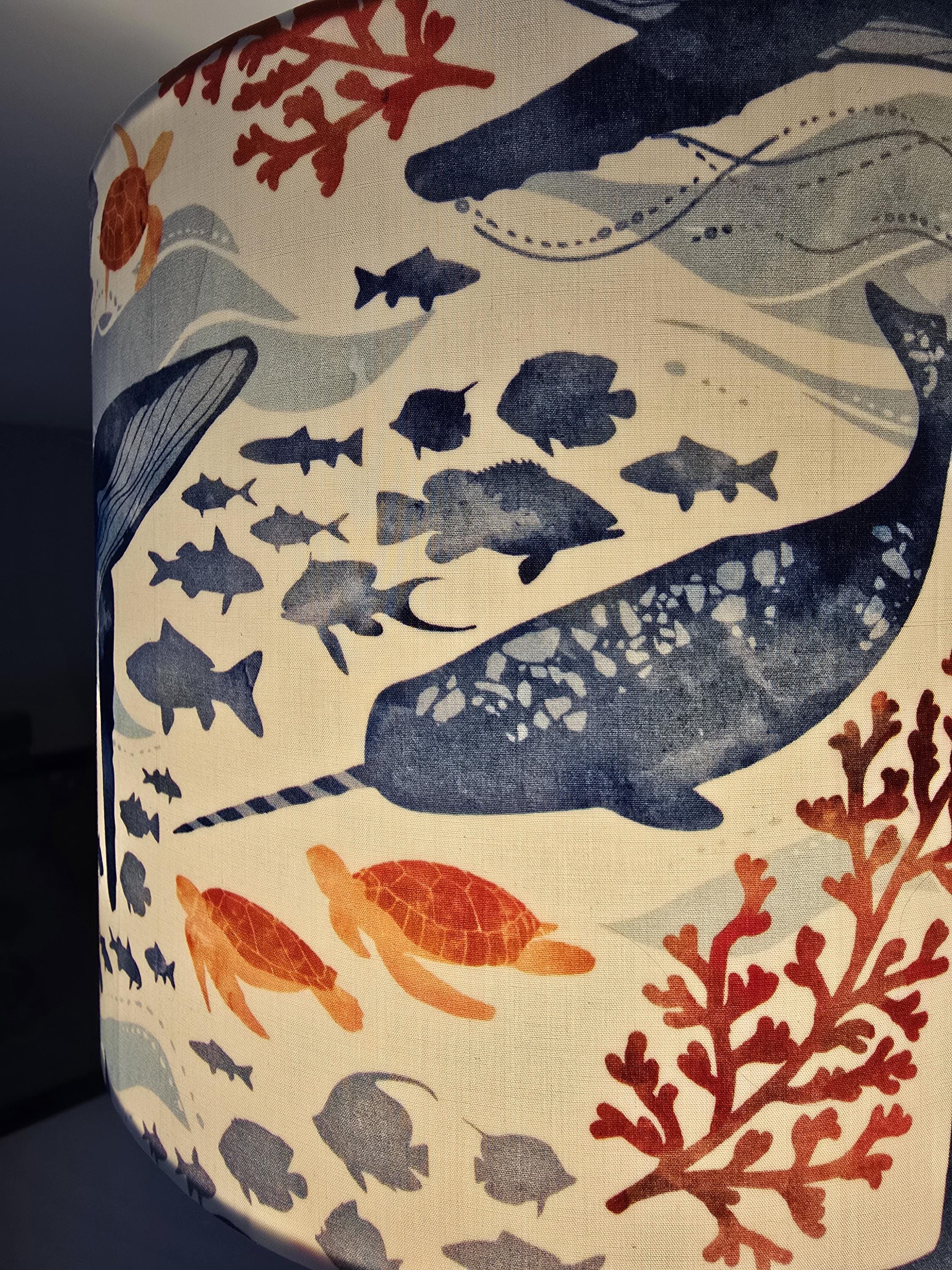 Handmade Under The Sea Lampshade with Nautical Fabric Drum Lampshade.