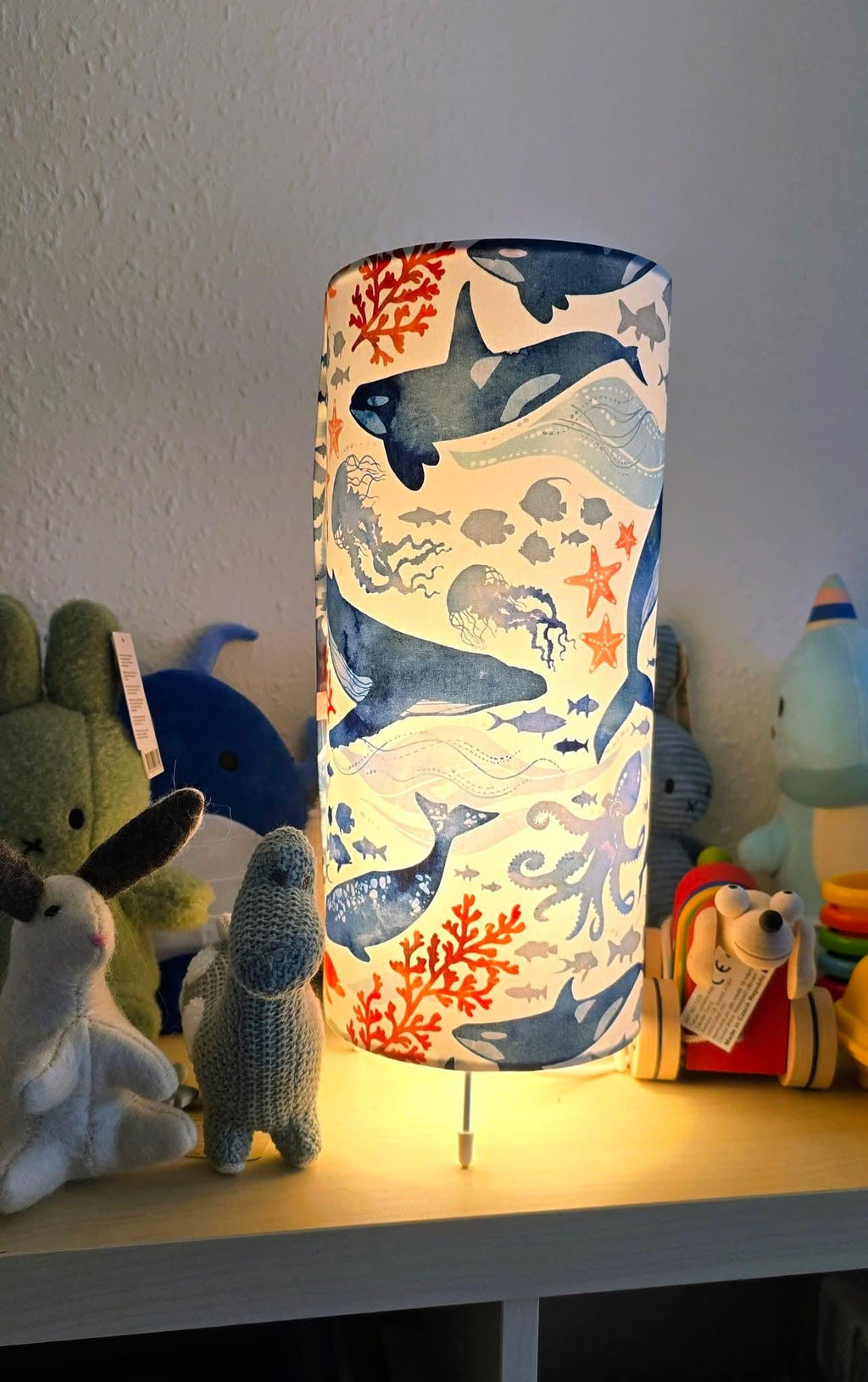 Handmade Under The Sea Lamp. Ocean Animals Nursery Theme Plug in Lamp
