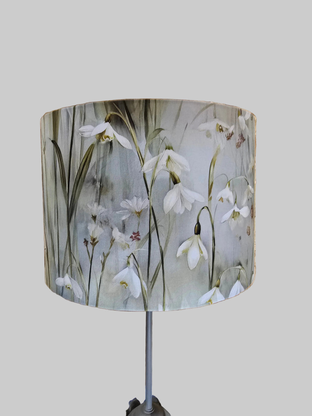 Handmade Snowdrop Drum Lampshade in Pale Blue. For table, floor or ceiling shade.
