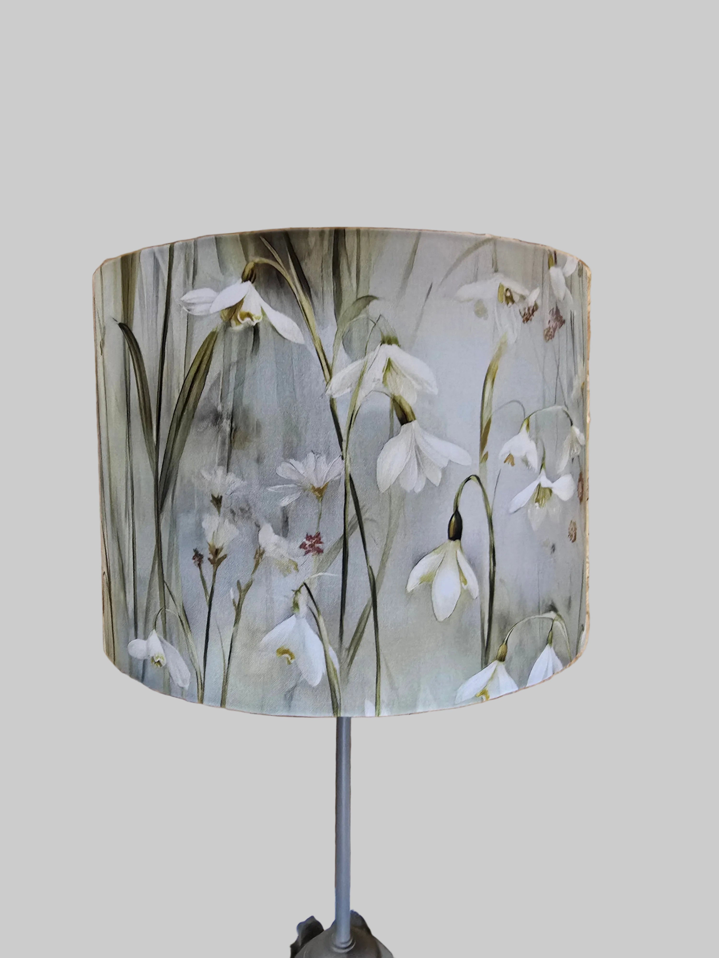 Handmade Snowdrop Drum Lampshade in Pale Blue. For table, floor or ceiling shade.