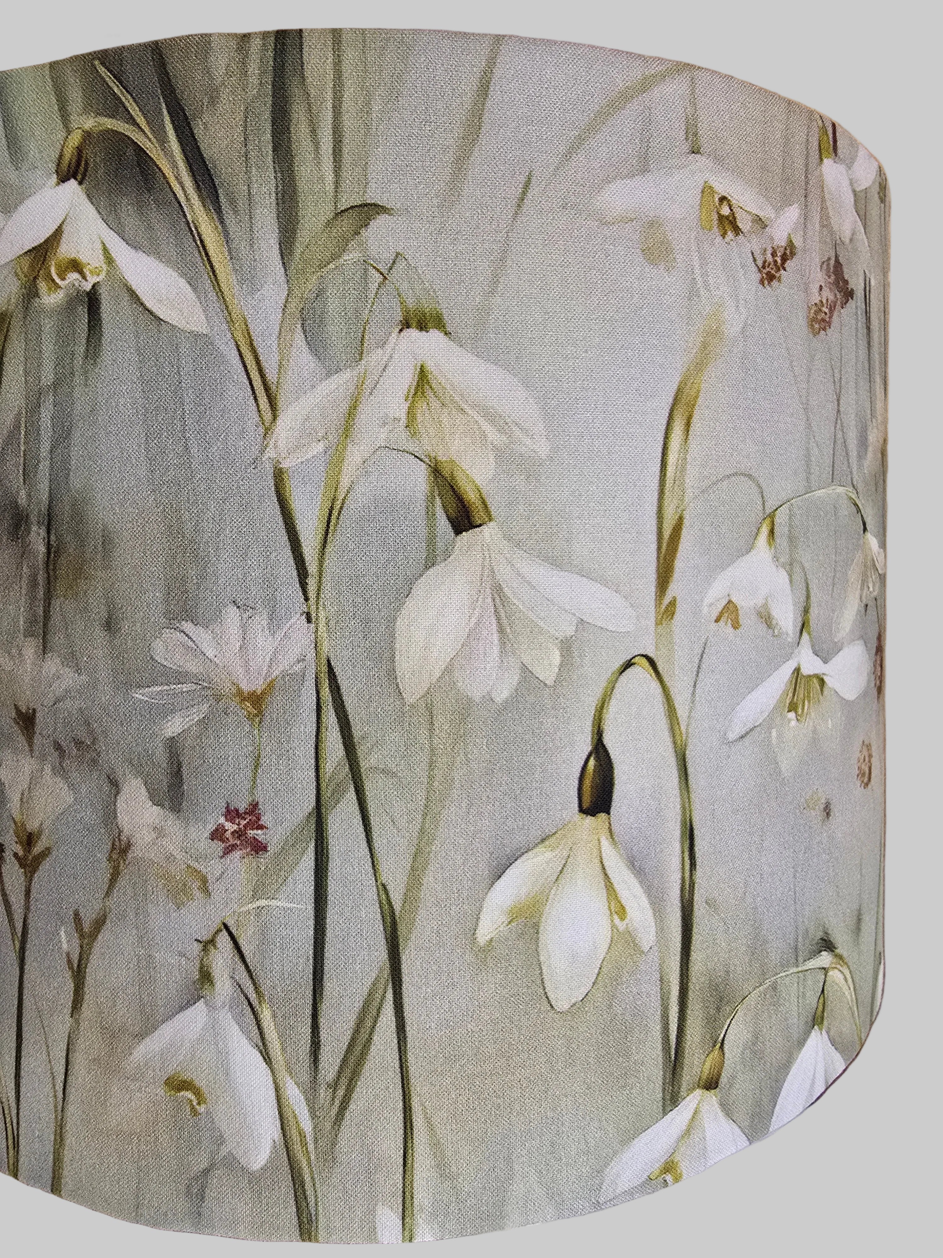 Handmade Snowdrop Drum Lampshade in Pale Blue. For table, floor or ceiling shade.